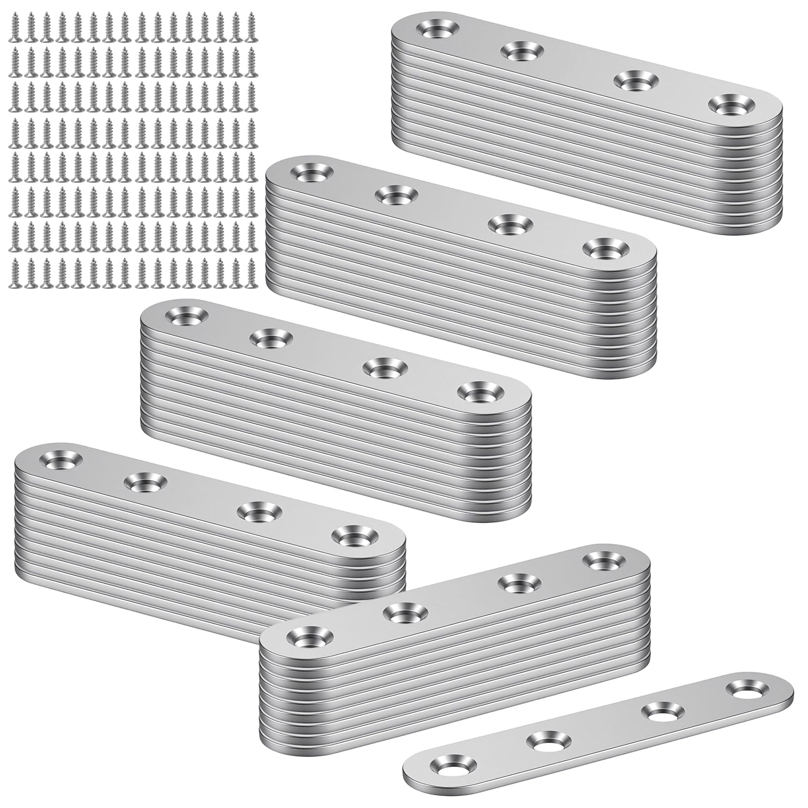 CHEUNGR 50 Pcs Flat Brackets for Wood, 76 x 16 x 2 mm Stainless Steel Straight Mending Plates, Metal Joining Brackets for Repairing, Fixing Furniture