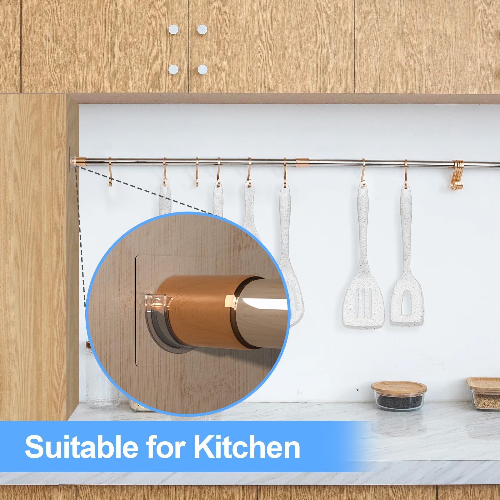 YEHOSHUN Shower Rod Holder with Strong Adhesive 4 Pack Shower Curtain Rod Holder for Wall Tension Curtain Rod — view 5