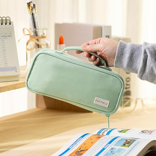 Miniatura 6 de EASTHILL - Estuche para lápices de gran capacidad, bolsa organizadora, bolsa de lona para lápices con asa, material escolar para chicas