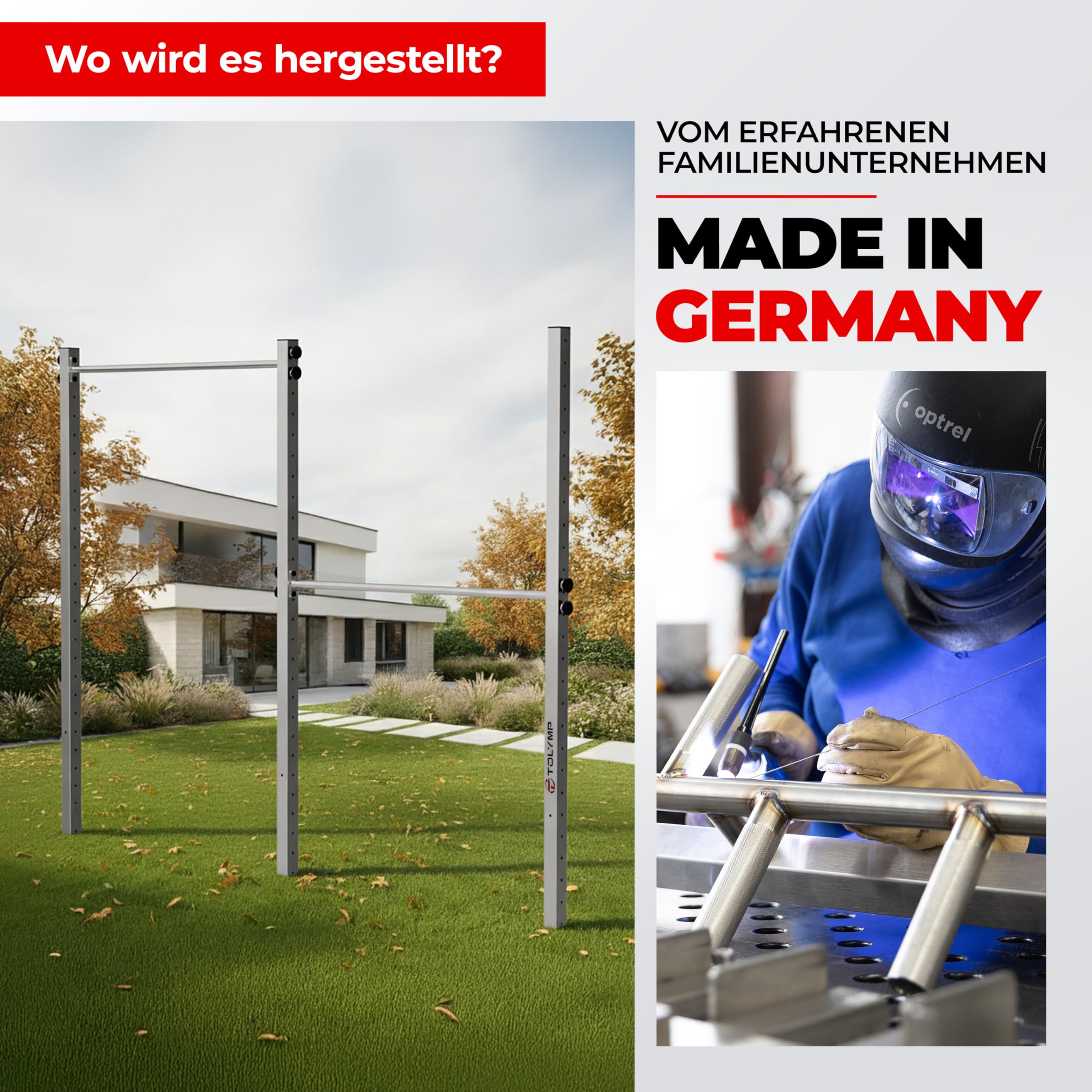 Doppel Reckstange Zugschwitze aus V2A Edelstahl/wetterfeste Klimmzugstange freistehend für Outdoor-Fitness/hochwertiges Turnreck für Garten/Doppelreck je bis 150 kg belastbar