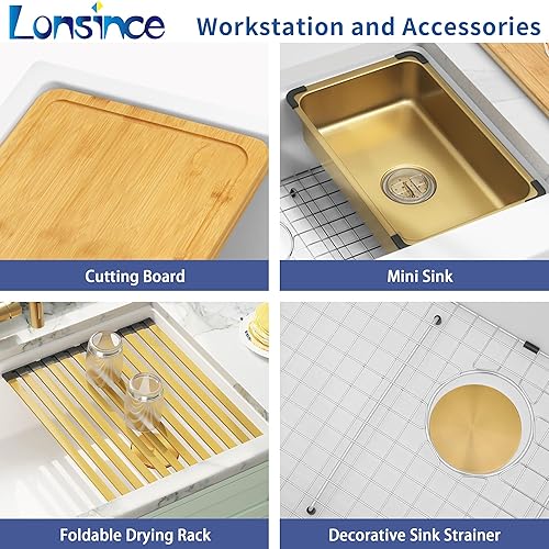 Miniatura 44 de Fregadero de barra blanco para montaje inferior, fregadero de barra compuesto pequeño de 16 x 18 pulgadas, fregadero de granito para cocina y bar