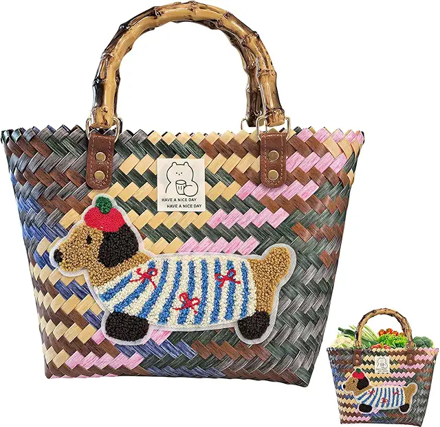 Bolsa de playa trenzada grande, cesto palha sintético para mujer, 40x13x30 cm