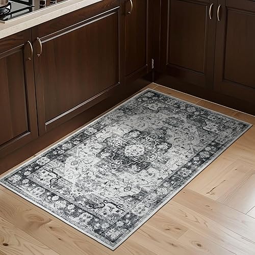 Miniatura 3 de Syalife Alfombra lavable de 3 x 5, ultra suave, antideslizante, de pelo bajo, resistente a las manchas, alfombra bohemia para sala de estar,