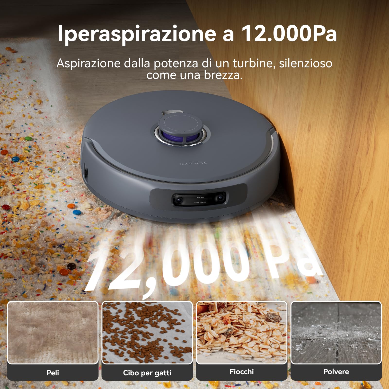 NARWAL Freo Z Ultra Robot Aspirapolvere e Lavapavimenti con Doppi Chip AI e Twin AI Dodge, Evitamento degli ostacoli AI Ultra-Preciso, Aspirazione 12000 Pa, Spazzola a Rullo Avvolgente Anti-pelo 2.0