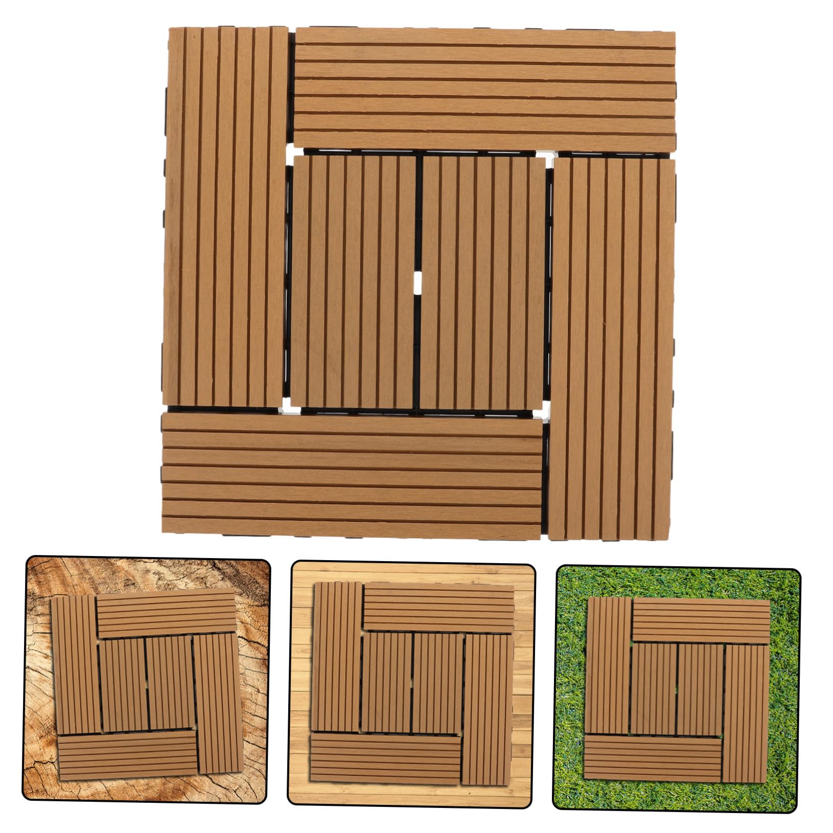Holibanna Dalles de Terrasse Clipsables Bois Composite Durable Revêtement Sol Extérieur Antidérapant pour Balcon Patio et Jardin Installation DIY Facile