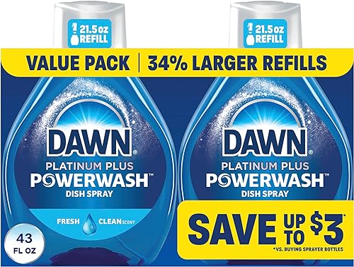 Dawn Powerwash Fresh - Spray para platos, jabón líquido para platos, repuesto de jabón para platos, detergente líquido, 2 repuestos, 43 onzas