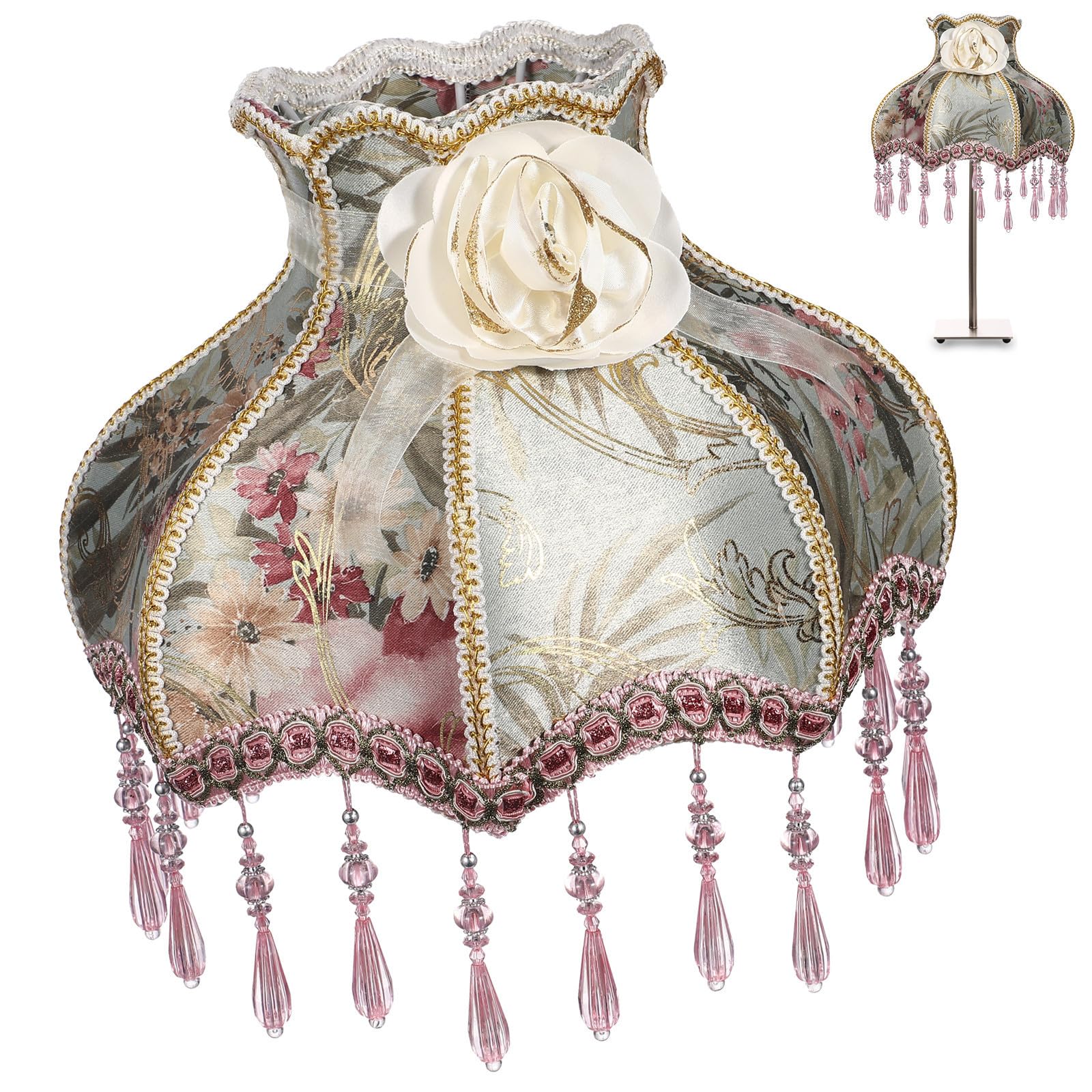 Zerodeko Paralume Lampada da Comodino Stile Europeo Motivo Floreale, Tessuto Leggero e Design Delicato, Adatto per Studio e Camera da Letto, Attacco E27