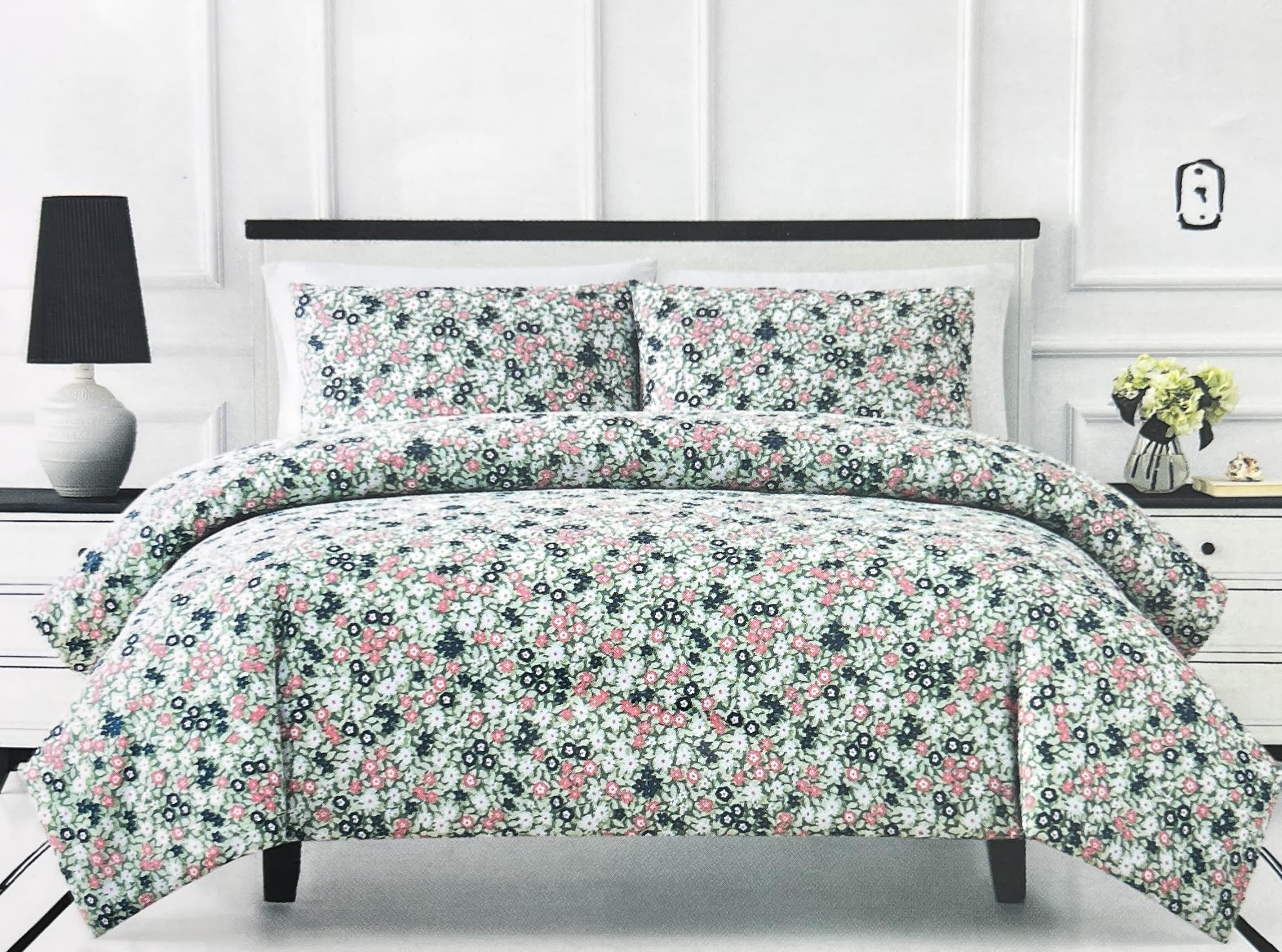Kate Spade New York Willow Court Set of 3 Comforter Set 55% Linen 45% Cotton with Poly Filled (Evening Blooms, Full/Queen)