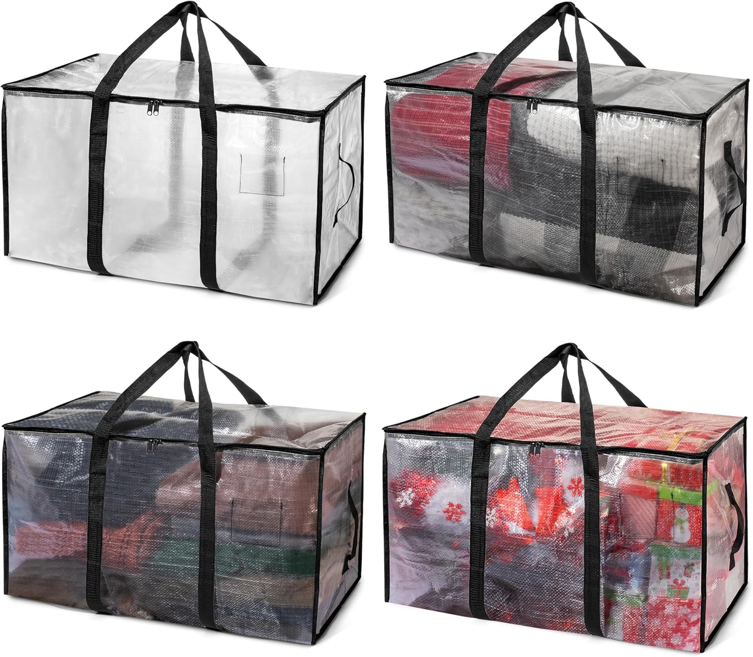 Mgl Clear Heavy Duty Moving Boxes Oversized Storage Bag – Large Moving Boxes With Backpack Straps, Zippers & Handles – Heavy-Duty Packing Bags For College Dorm, Christmas Decorations (4 Pack)