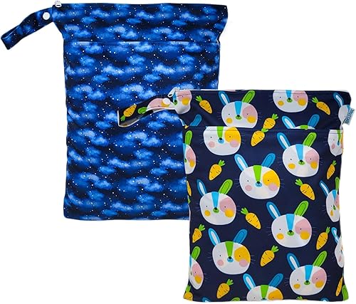 Juego de 2 bolsas húmedas y secas para pañales de tela para bebé, partes y botellas de sacaleche, lavables, impermeables, reutilizables, bolsas de