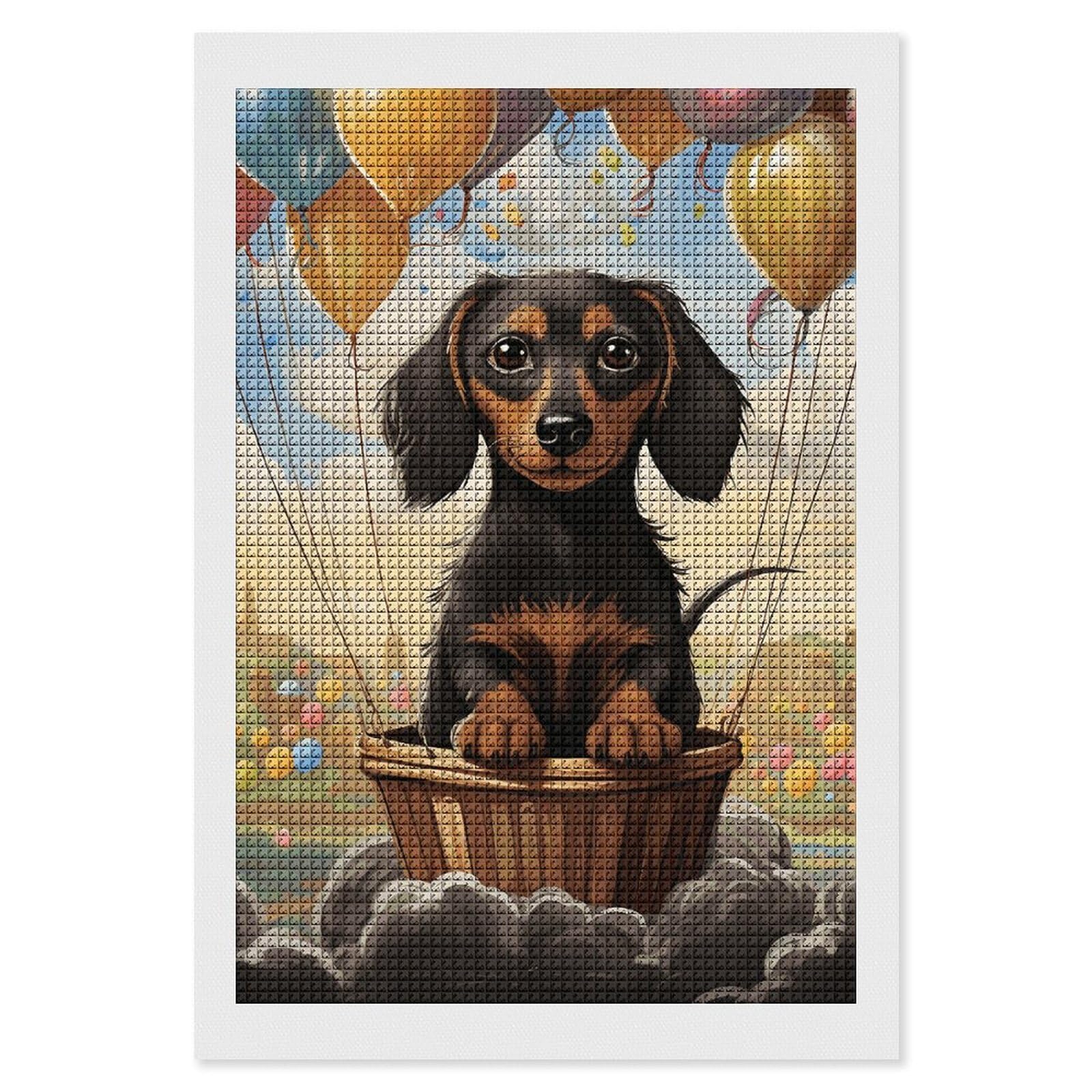 Dachshund Hot Air Balloon Diamond Art Kits for Adults, DIY 5D Diamonds Painting Kits for Beginner, Round Full Drill Diamond Dots Painting, 8"x12" Diamonds Pictures Gem Art and Crafts Wall Decor