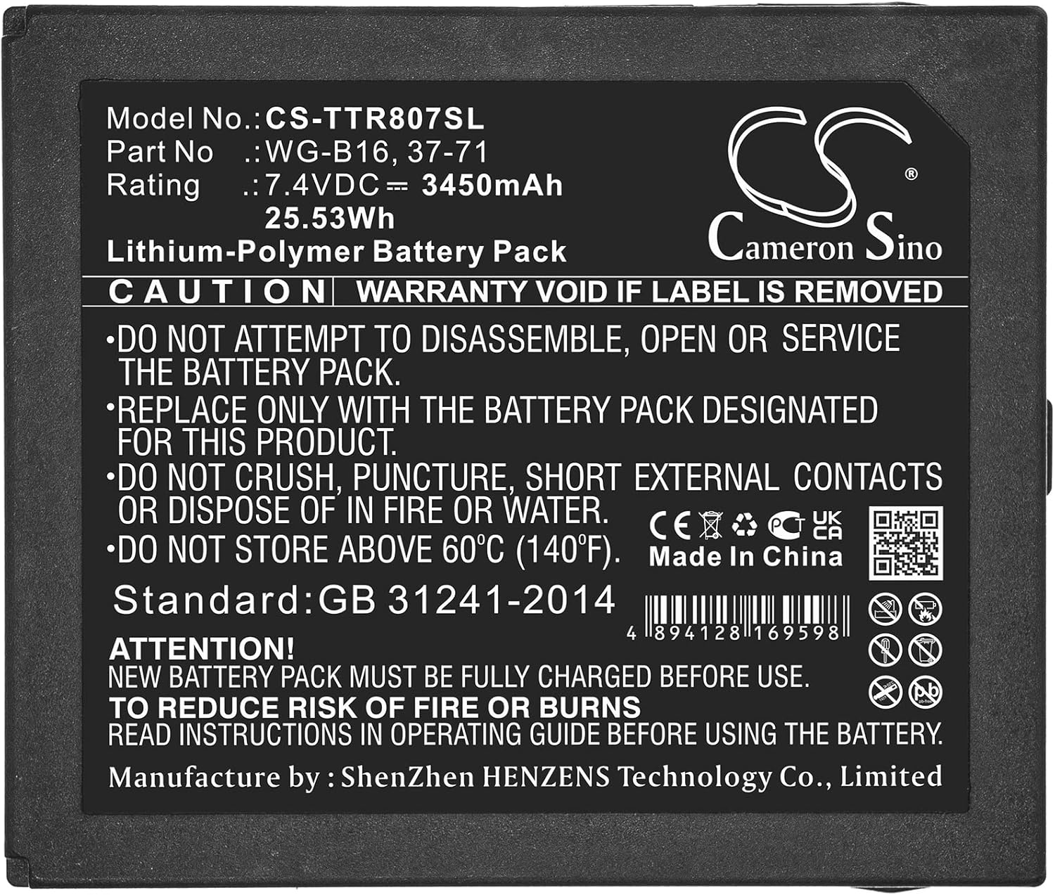 Replacement Battery for Triplett CamView IP Pro,TRI-807x,TRI-8070,TRI-8071,TRI-8072,TRI-8073,fits WG-B16,37-71