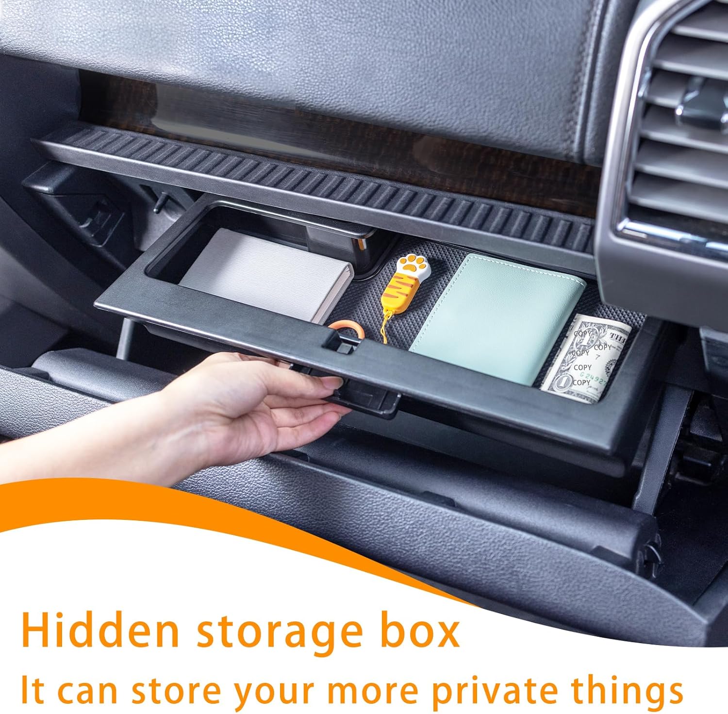 Glove Box Organizer Compatible with 2015-2020 Ford F150 Accessories Interior Hidden Glove Storage Compartment Organizer Tray ABS Materials