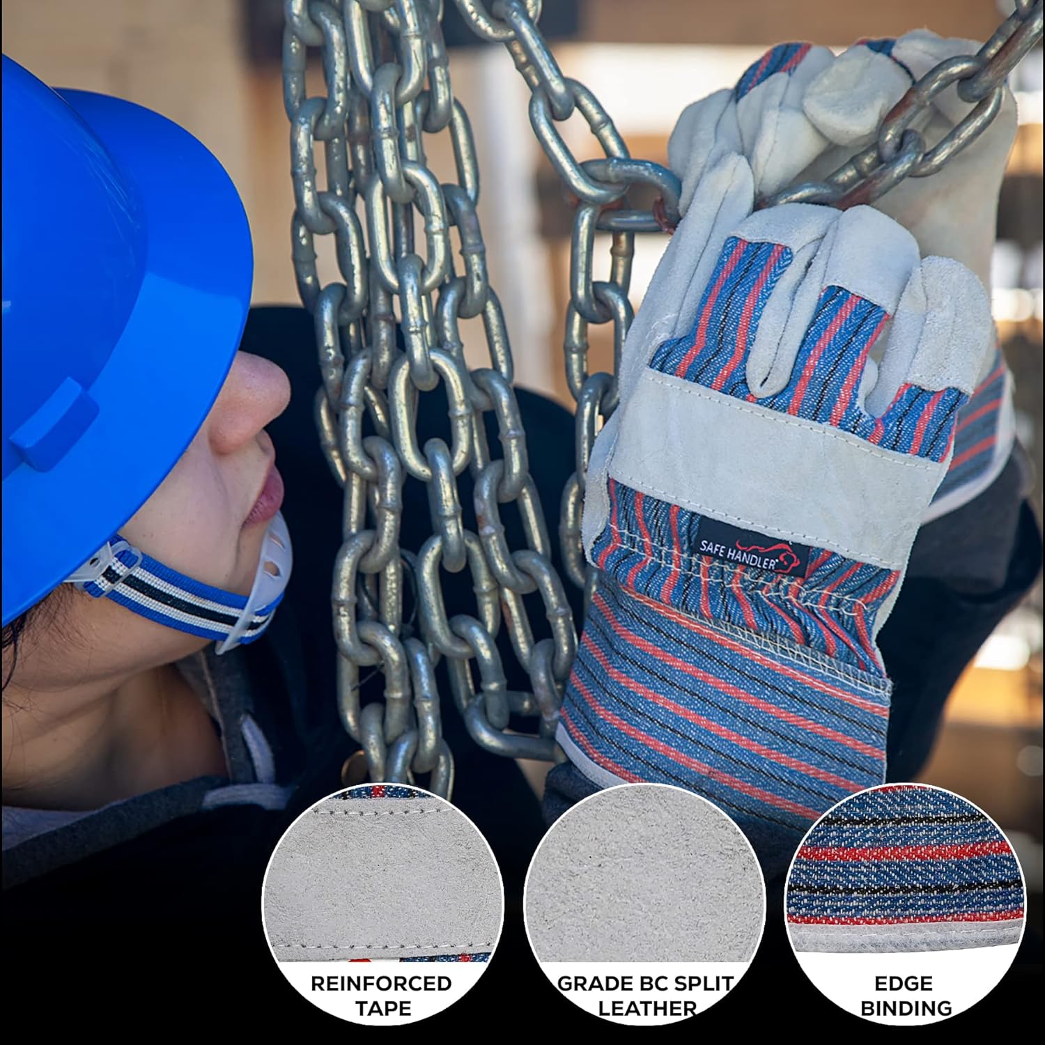 SAFE HANDLER Work Leather Gloves with Cool Cotton Lined Backing Lightweight & Versatile Split Leather Safety Cuff Work Gloves - Image 5