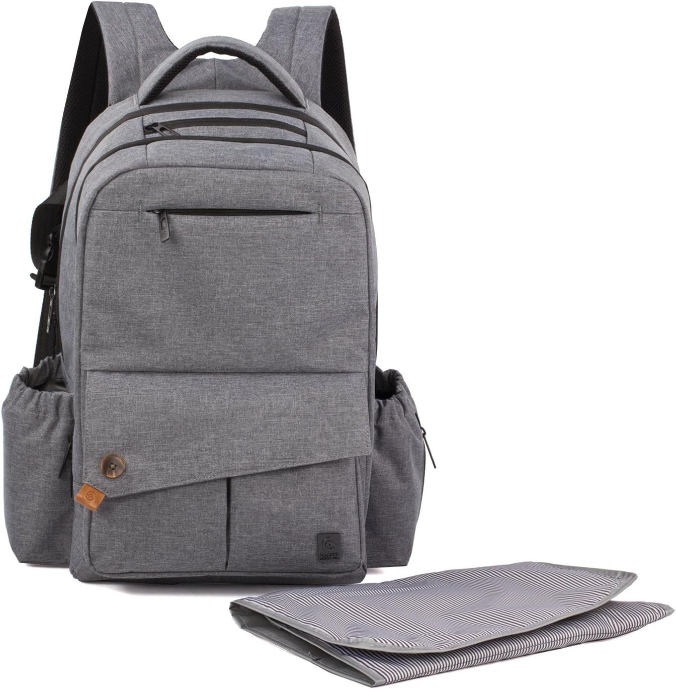 ALLCAMP Baby Changing Bag Backpack Nappy Backpack Bag Nappy Changing Backpack Diaper Bags with Changing Mat for Mom & Dad Support Baby Stroller L-Gray
