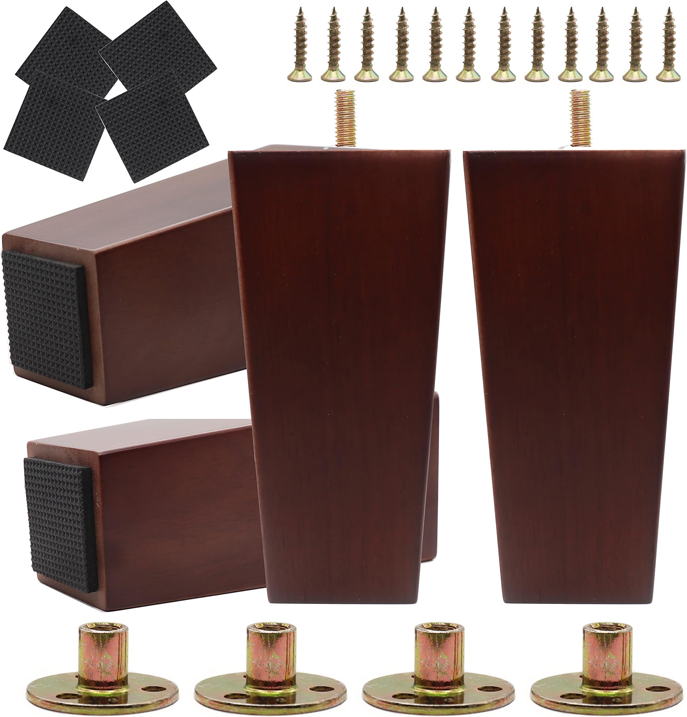 cSeao 4-Pack 6 Inches Wood Furniture Legs, Couch Legs, Sofa Legs, Mid Century, with 5/16 inch Bolts for Couch Ottoman Loveseat Coffee Table Cabinet