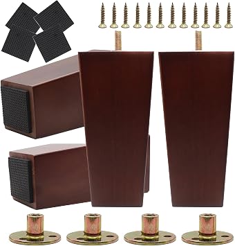 cSeao 4-Pack 6 Inches Wood Furniture Legs, Couch Legs, Sofa Legs, Mid Century, with 5/16 inch Bolts for Couch Ottoman Loveseat Coffee Table Cabinet