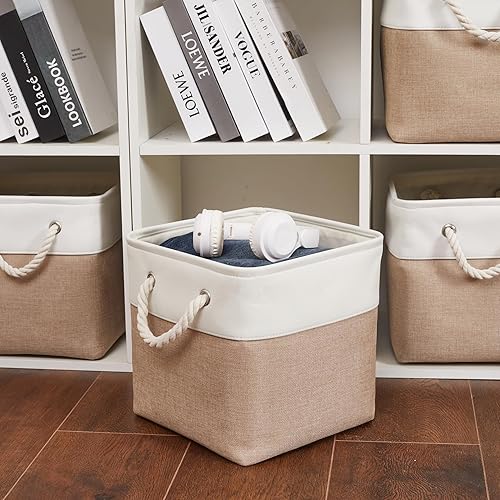 Miniatura 4 de Paquete de 6 cubos de almacenamiento plegables de tela de 11 x 11 pulgadas con cuerdas, cubos de almacenamiento plegables para el hogar, oficina,