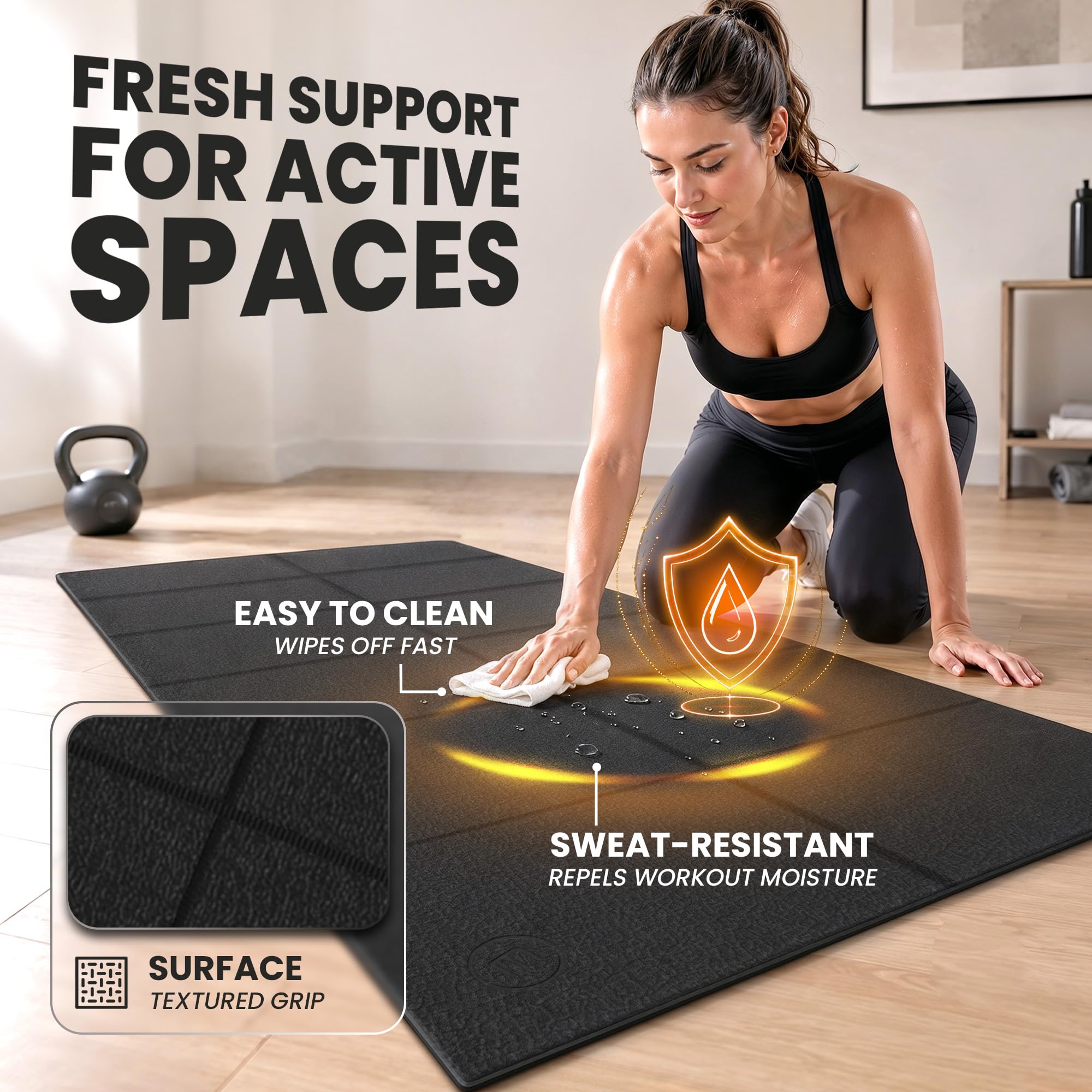 bemaxx Tapis de Protection de Sol Fitness PVC - pour Appareils de Fitness Équipements Sportifs Tapis de Course Vélo d’Intérieur Antidérapant, pour Home Gym Sport Workout, Pliable Noir 140x70cm