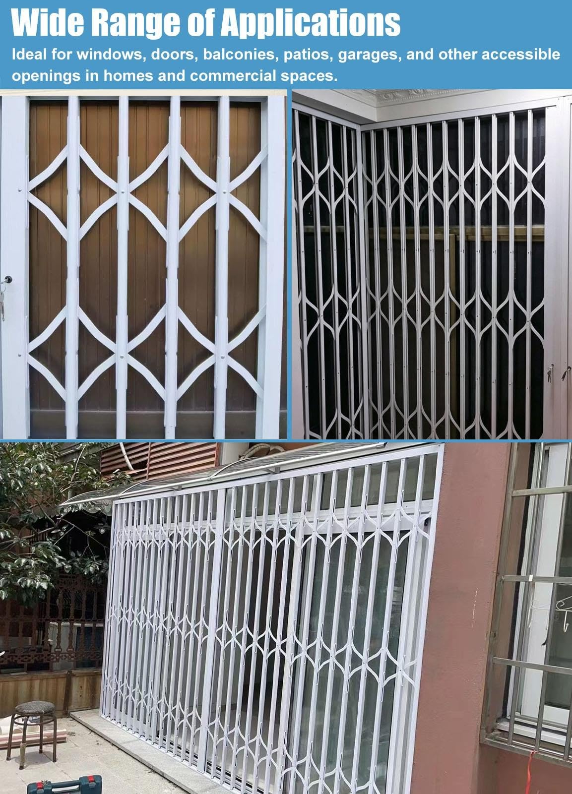 Grille de Défense Grille de Sécurité en Accordéon pour Fenêtres et Portes