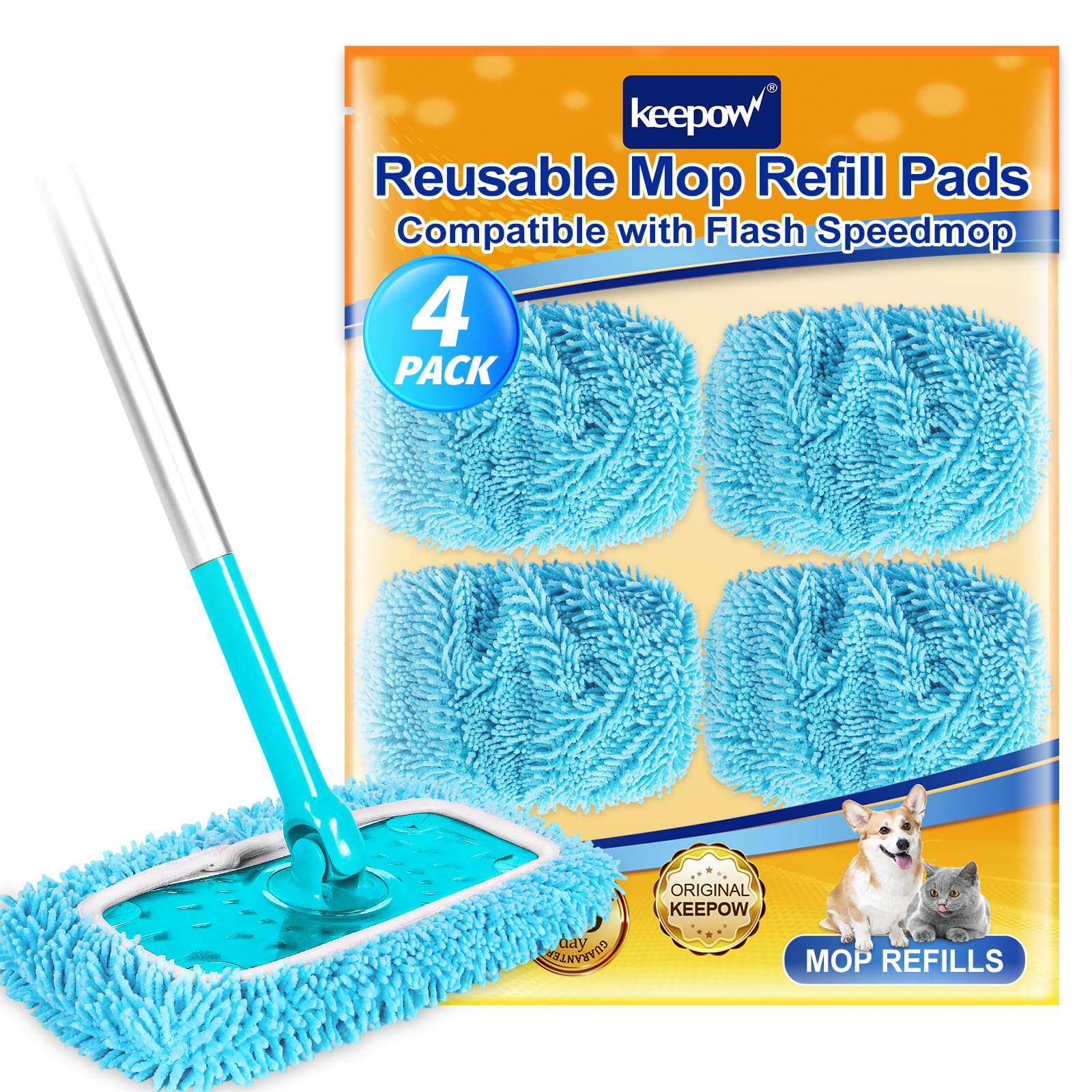 Reusable Pads for Flash Speed Mop Refill Wipes, Microfiber Wet Dry Refills for Flash Speed Mop Starter Kit, Machine Washable Up to 100x (4 Pack)