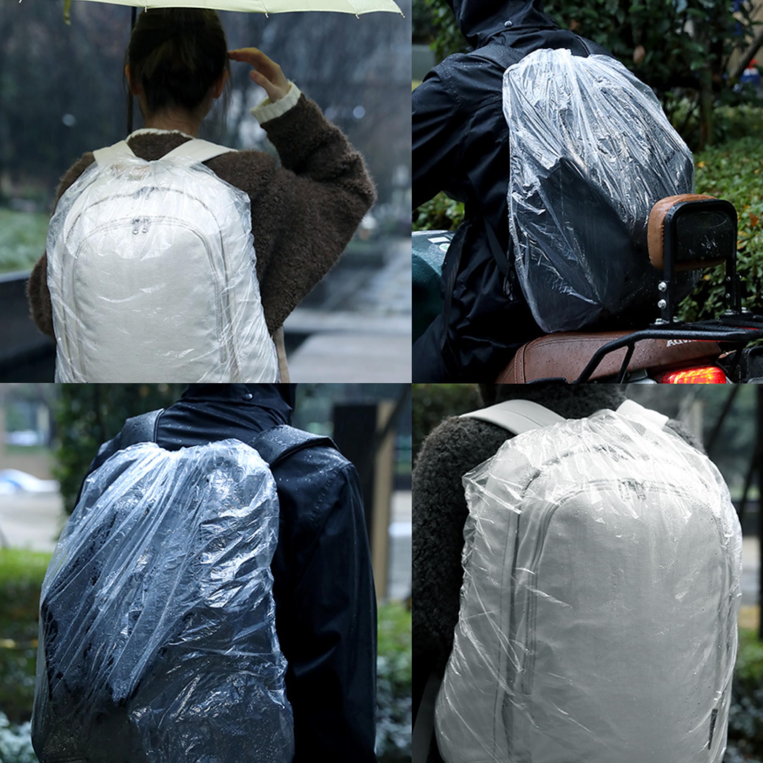 IIUIKOO 10 Pack Waterproof Backpack Cover - Lightweight Poncho for Outdoor Travel, Emergency prep, Unisex Adults (15l-40l, 25-35cm), Transparent Plastic, Disposable & Compact