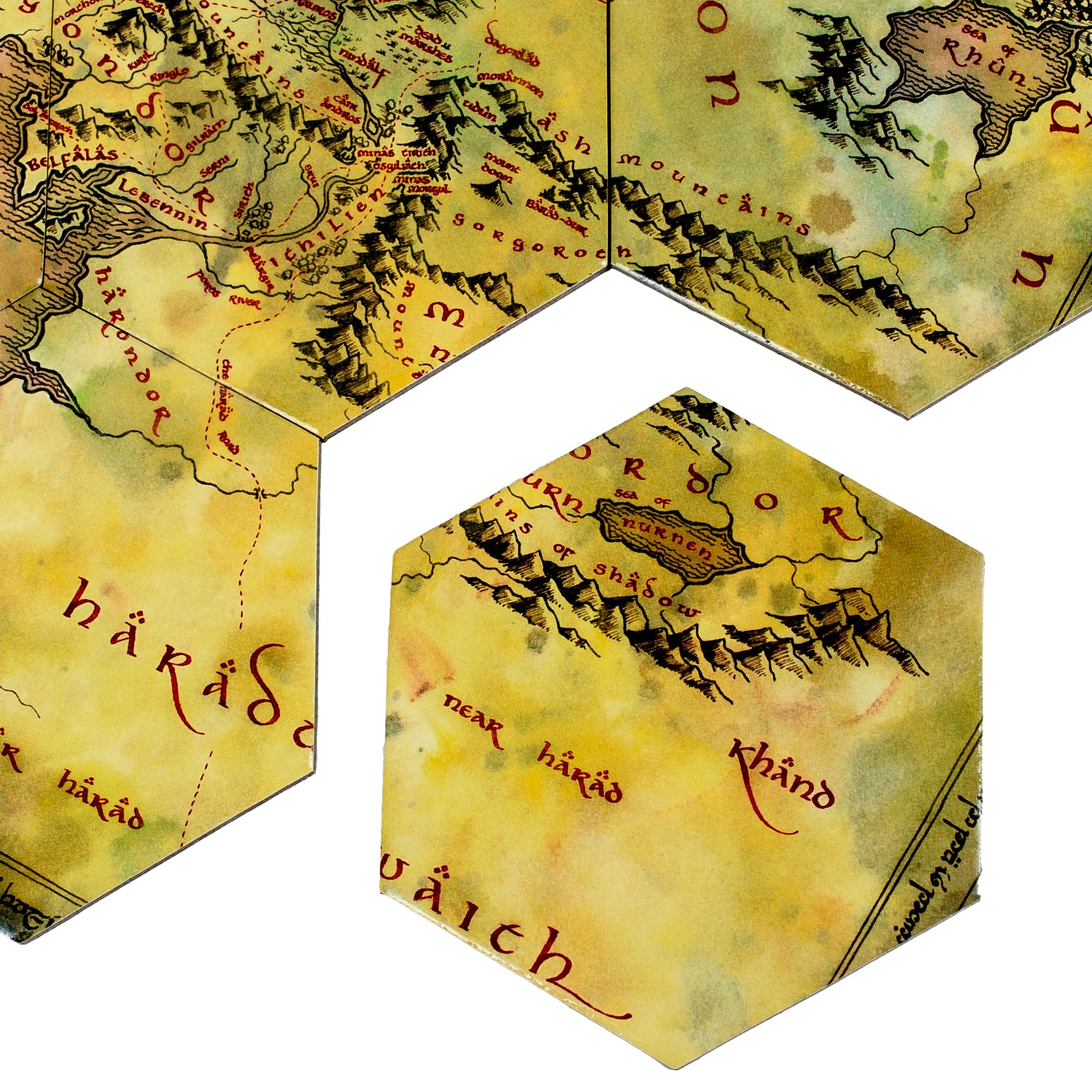 Juego de posavasos hexagonales El Señor de los Anillos: la Tierra Media, licencia oficial, decoración coleccionable