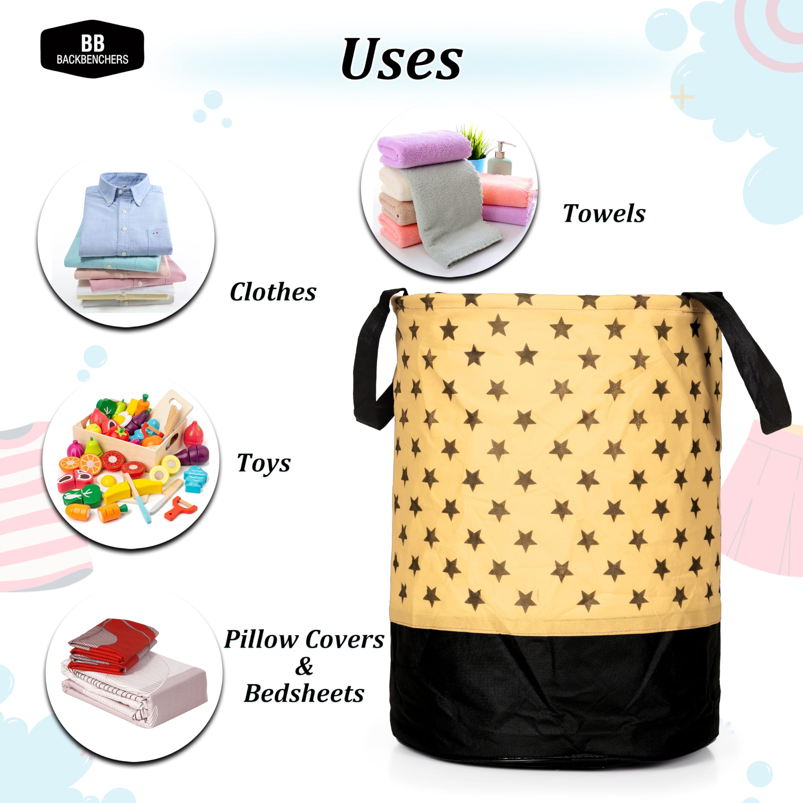 BB BACKBENCHERS Heavy Duty Laundry Basket | Large Round Collapsible Storage Hamper | for Blankets, Toys & Laundry | Foldable Home Organizer for Dorm, Apartment | Brown 4