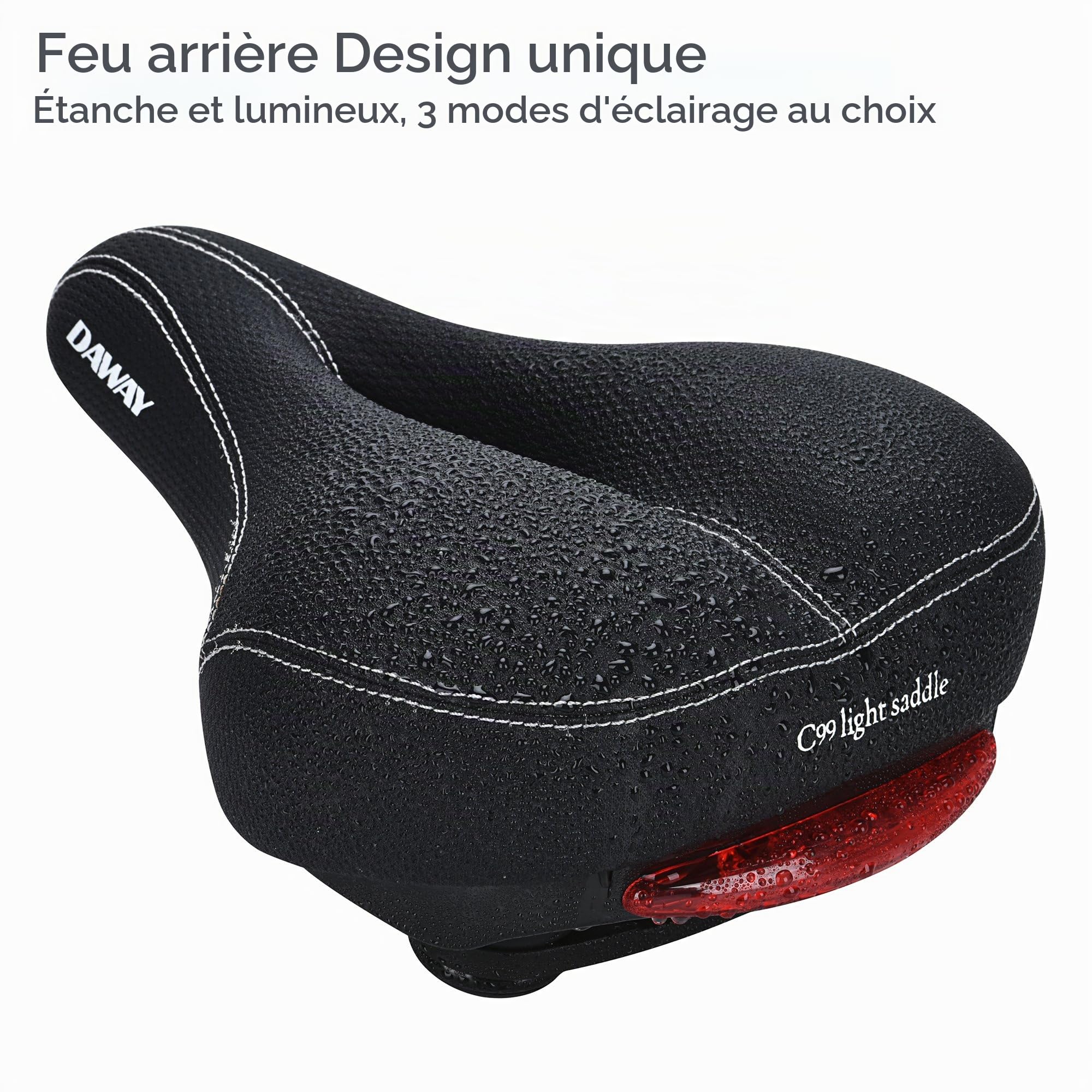 DAWAY Siège de vélo Confortable pour Hommes et Femmes - C99 Selle de vélo Large rembourrée en Mousse à mémoire de Forme, imperméable, à Double Ressort, Doux, Respirant, adapté à la Plupart des vélos