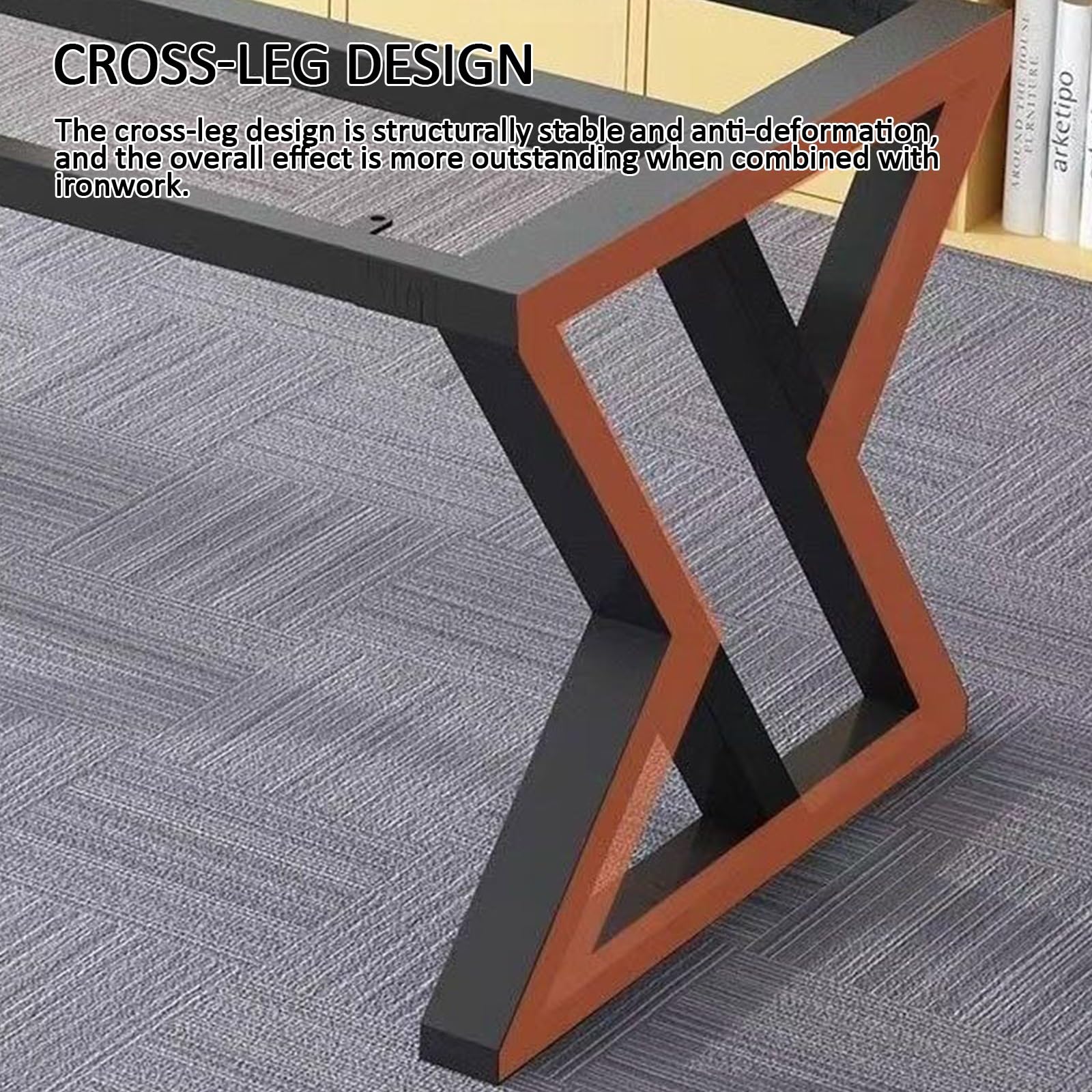 Mesa de conferencias de oficina grande, extra gruesa, marco de metal resistente, ideal para reuniones y entrenamiento, asientos de 4 a 8 personas, diseño moderno para espacios profesionales