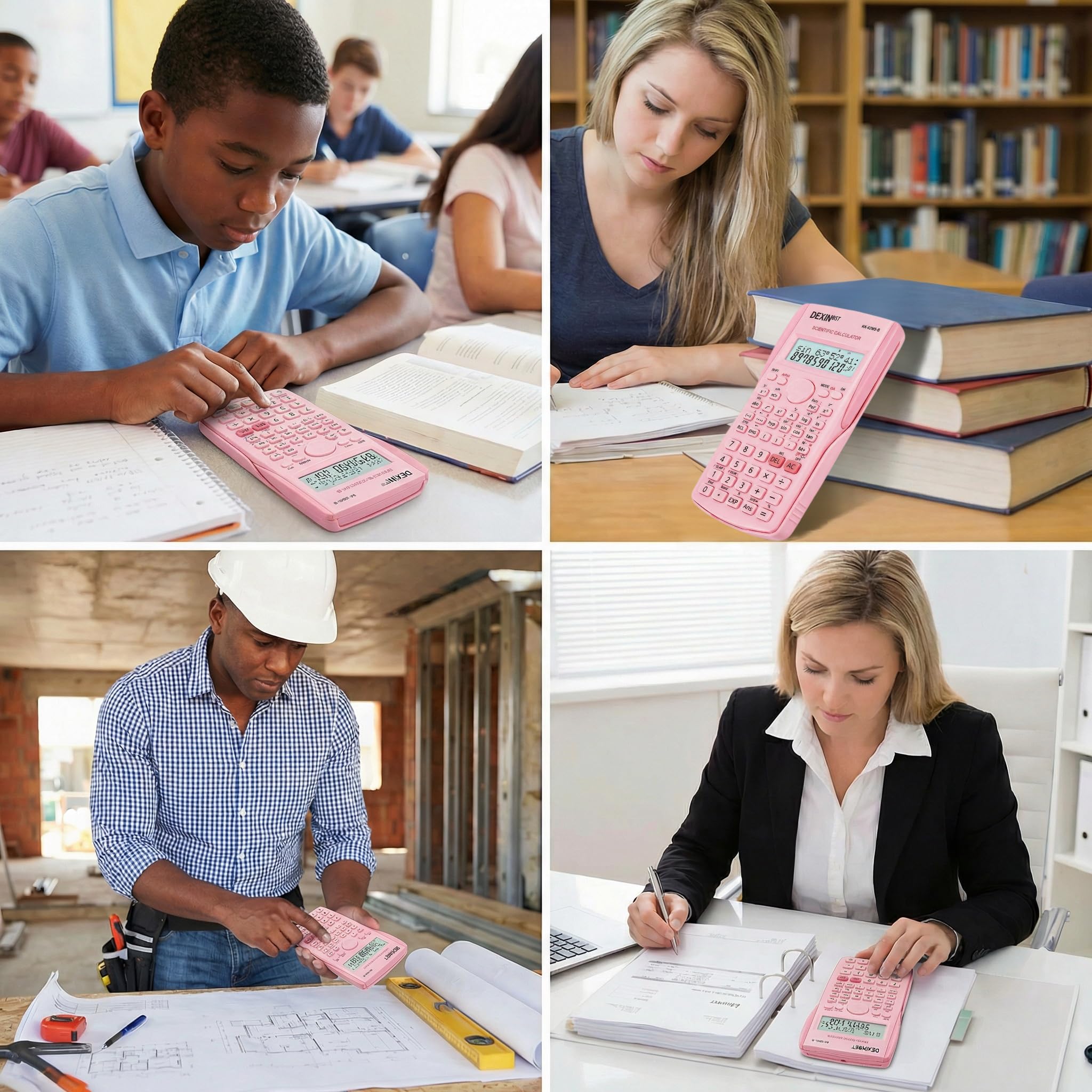 Paquete de 24 calculadoras sicíficas rosas para estudiantes, calculadora de ingeniería de 2 líneas a granel con batería LR44, ideal para álgebra, química, finanzas, construcción, oficina