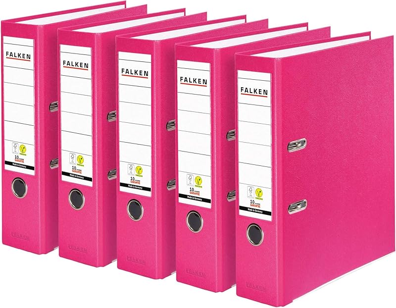 Falken lot de 5 classeurs en plastique PP-Color Végan. Fabriqué en Allemagne. 8 cm, DIN A4, rose pas