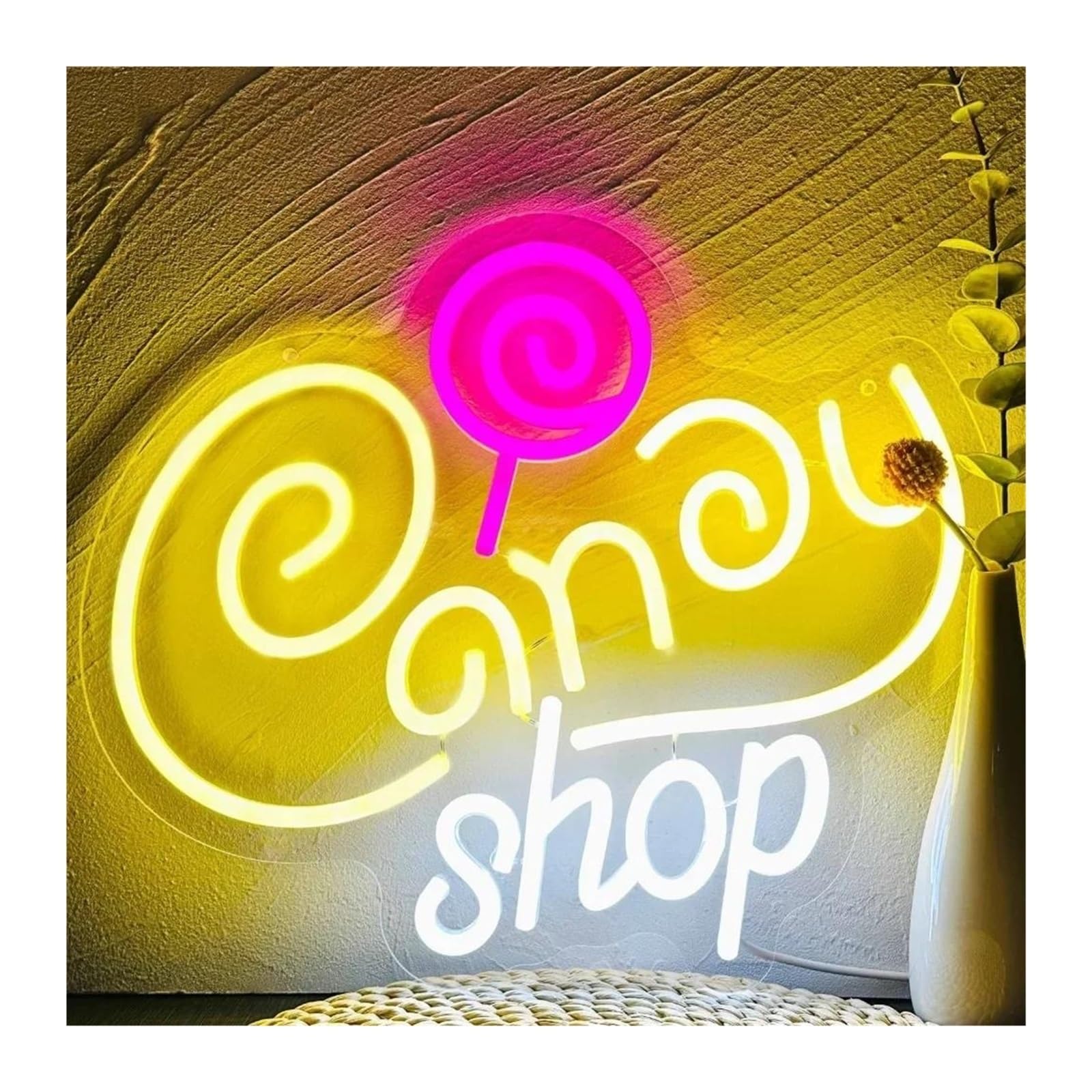 SHOUXI Sign Lamp Candy Shop Neon Sign for Wall Decor Light USB Dimmer Switch Lollipop Party Business Holiday Candy Store 32cmх37cm