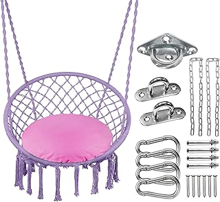 Greenstell Silla Hamaca,Columpio de Macramé con Juegos Colgantes,Silla Colgante de Cuerda de Algodón,Cómodas Sillas Colgantes Resistentes para Interiores, Exteriores,Hogar,Patio, Jardín (Morada)