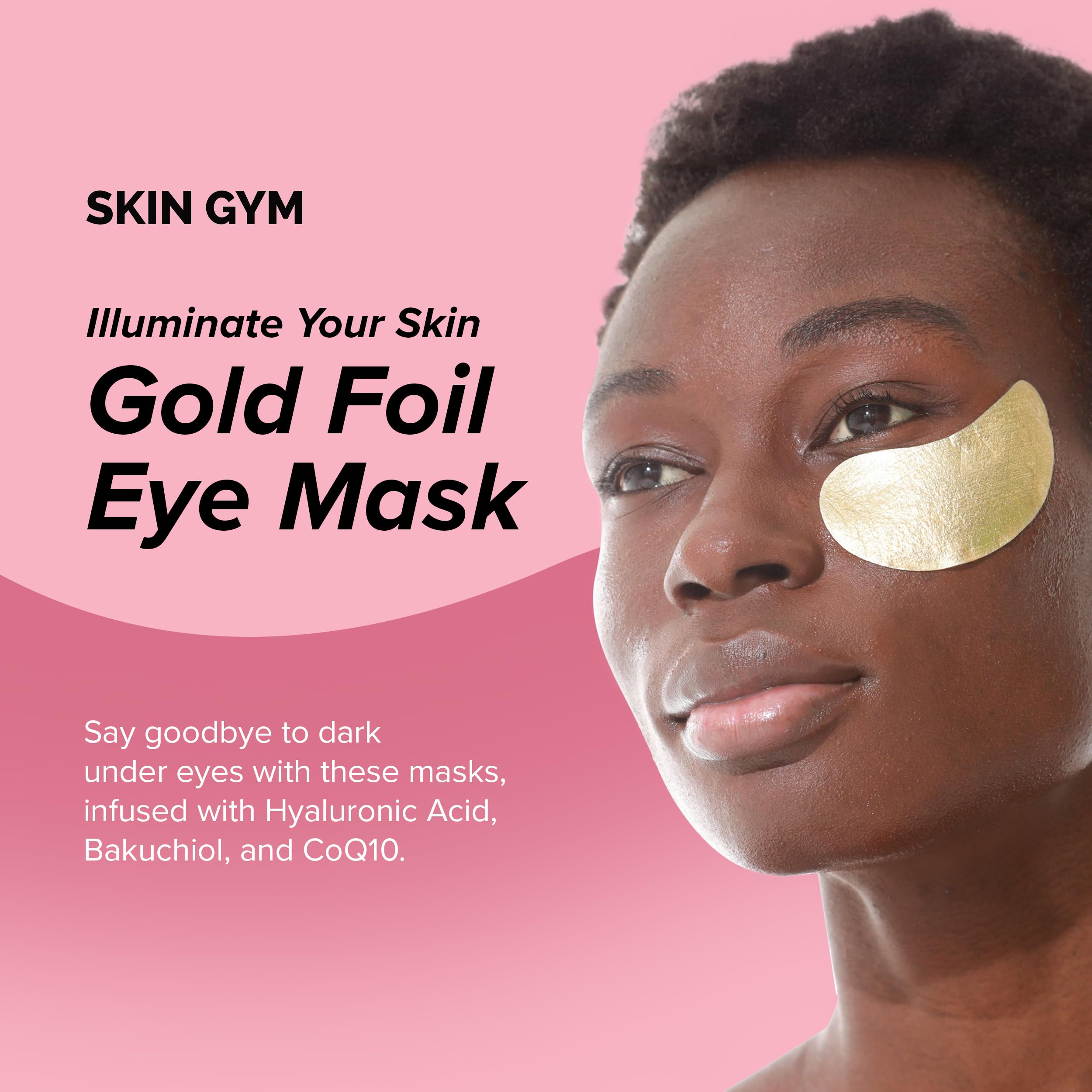 SKIN GYM Gold Foil Eye Mask 5 Pack, Hydrating and Brightening Under-Eye Treatment with Bakuchiol and Hyaluronic Acid