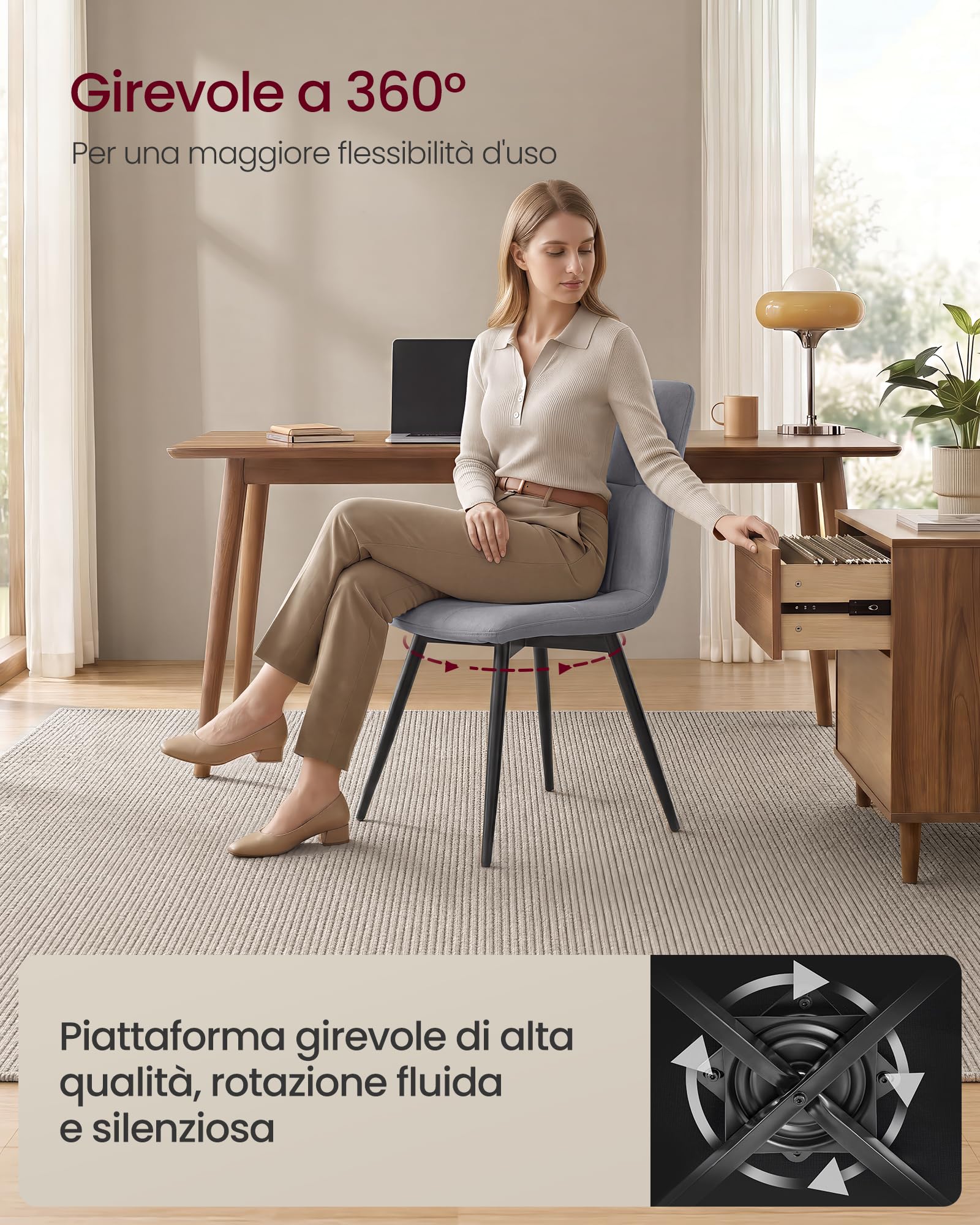 VASAGLE Sedie da Pranzo Girevoli a 360°, in Velluto, Set di 4