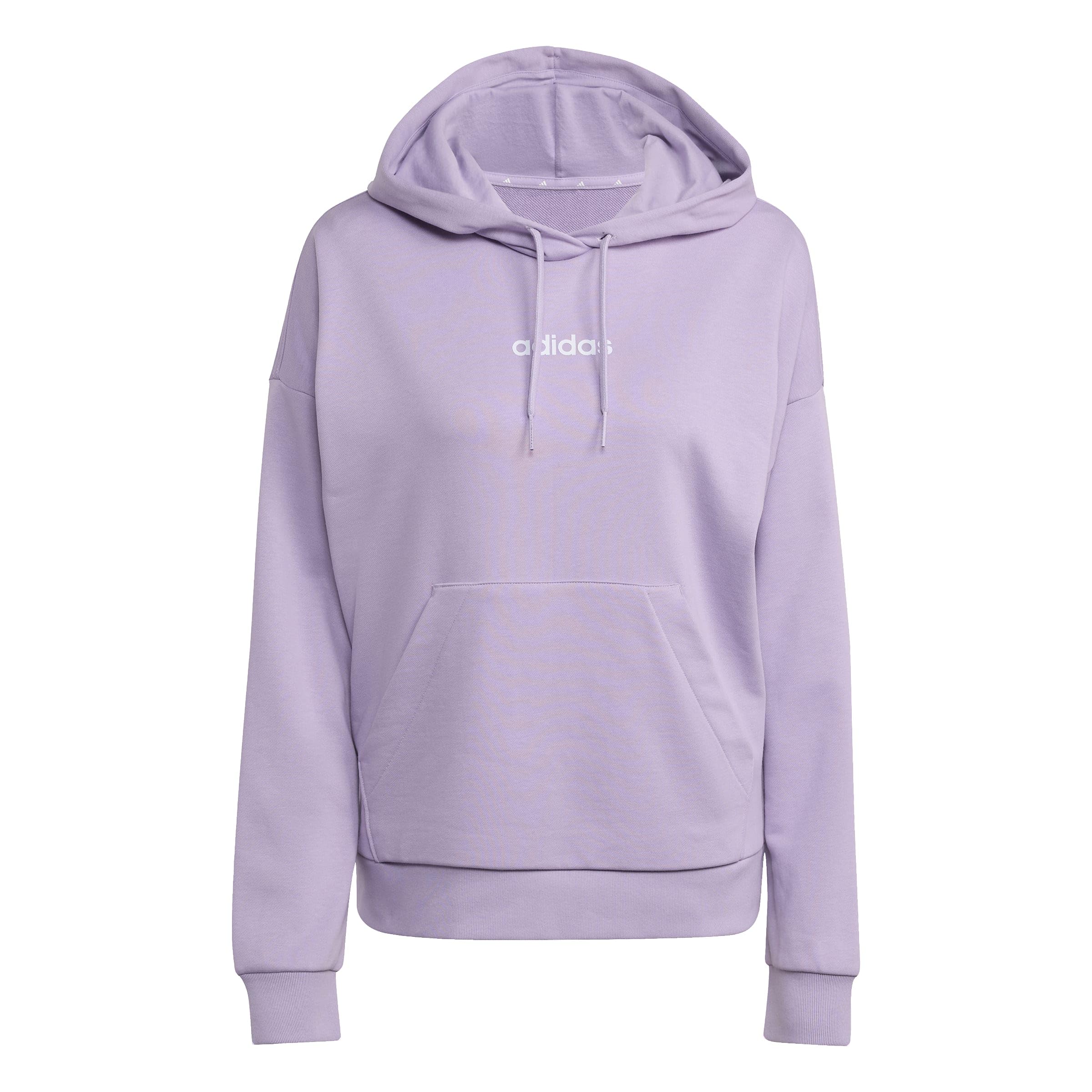 adidas Women's ESSENTIALS LINEAR FRENCH TERRY HOODIE, powder plum/white, XS