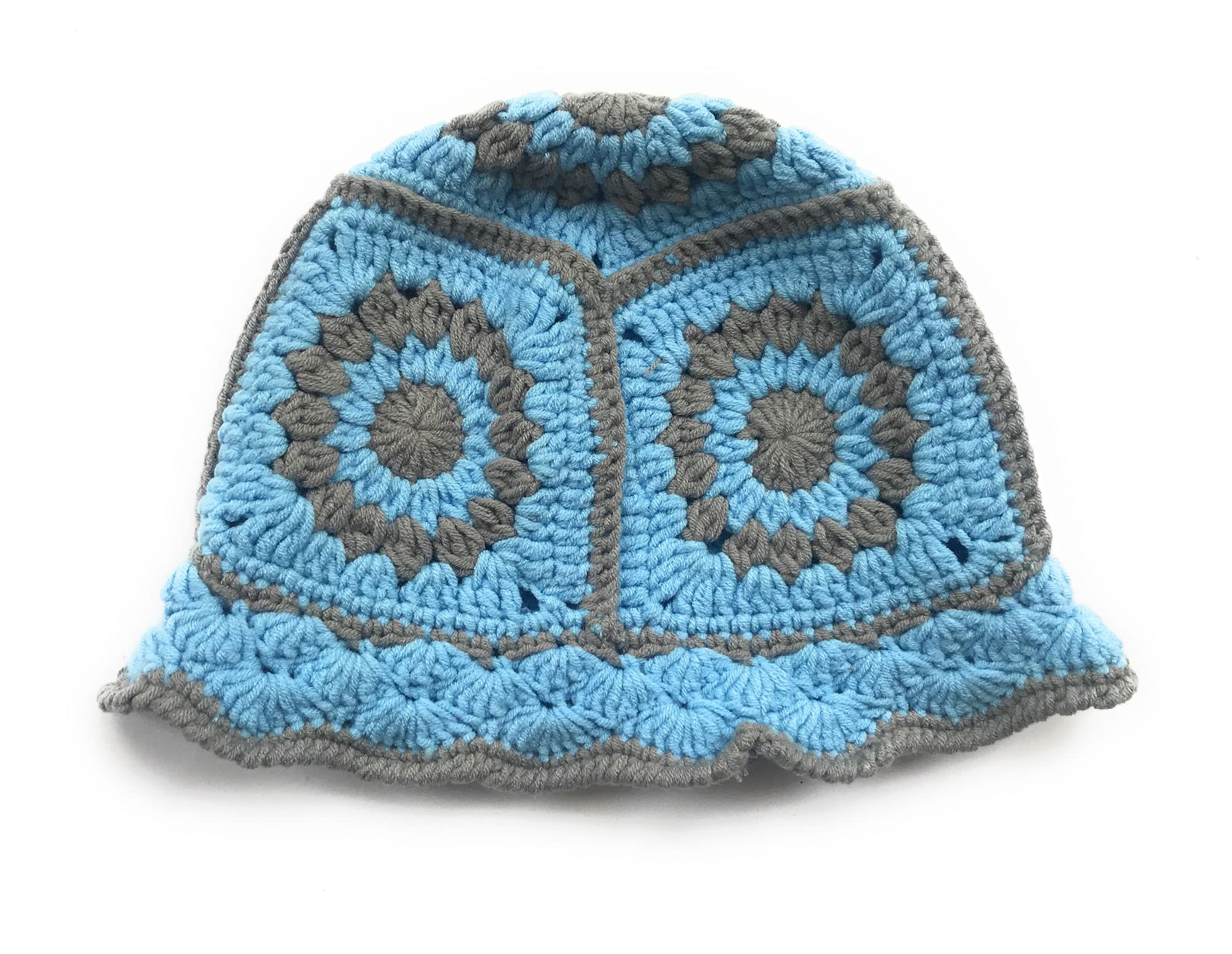 KGM Hand Crafted Knitted Crochet Bucket Hat - Festival Holiday Travel Summer Winter Hats (Blue)