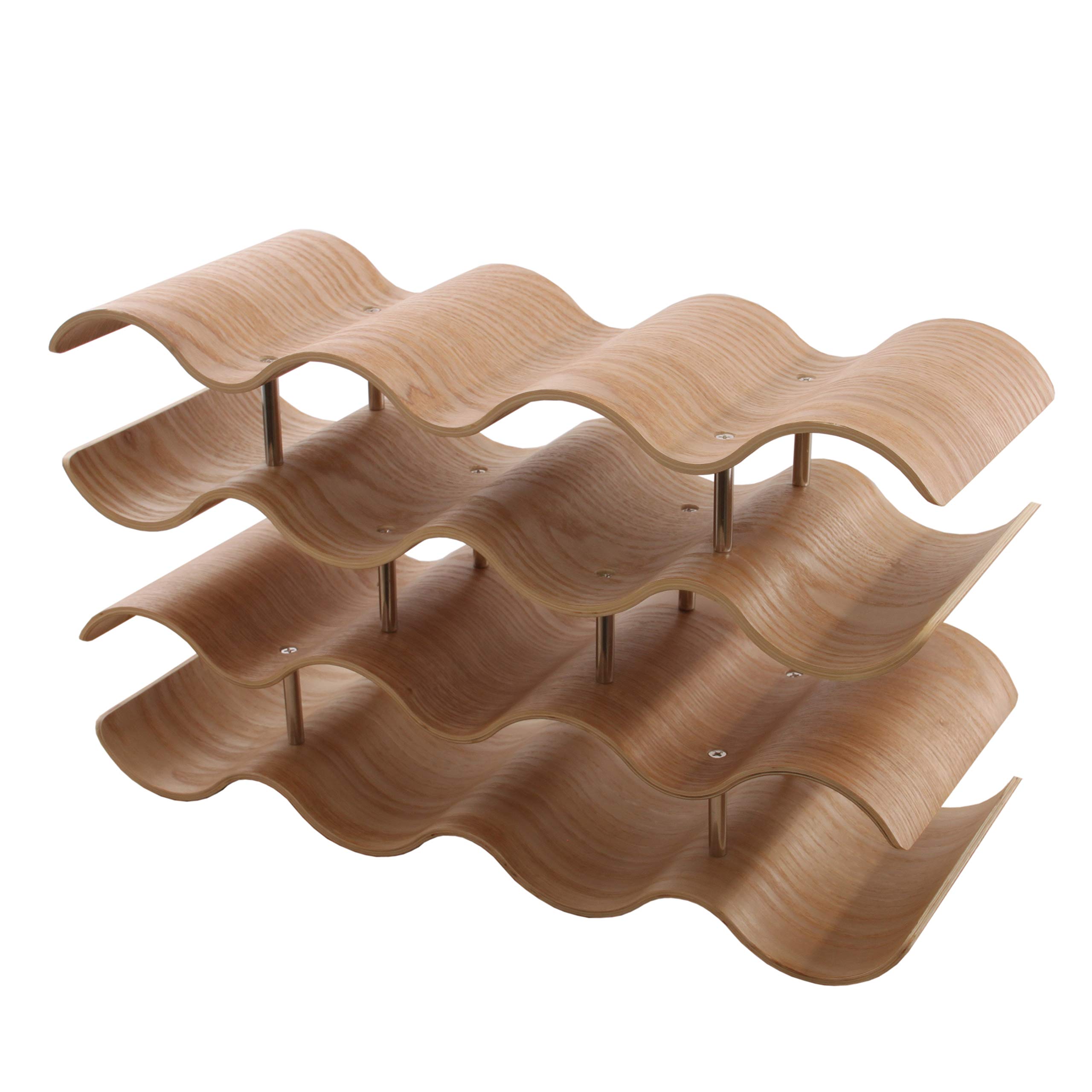 GERSO wellenförmiges Weinregal aus nachhaltigem Holz für 14 Flaschen Wein oder Sekt, stehend, modern, kompakt