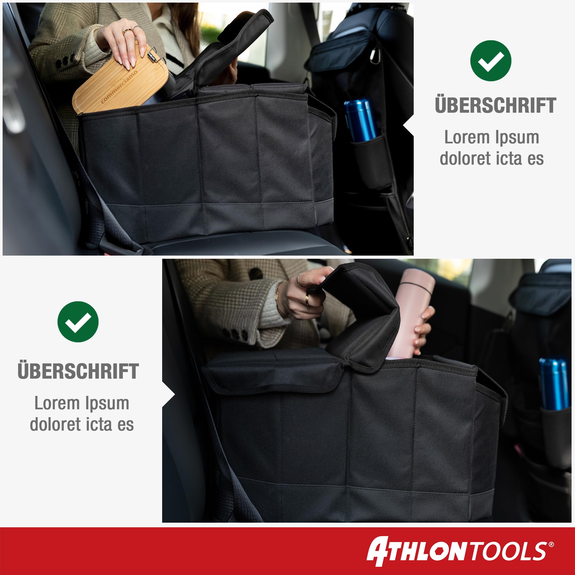 ATHLON TOOLS Mittelsitz-Organizer mit Deckel Auto Kiste Magnetverschluss Schwarz