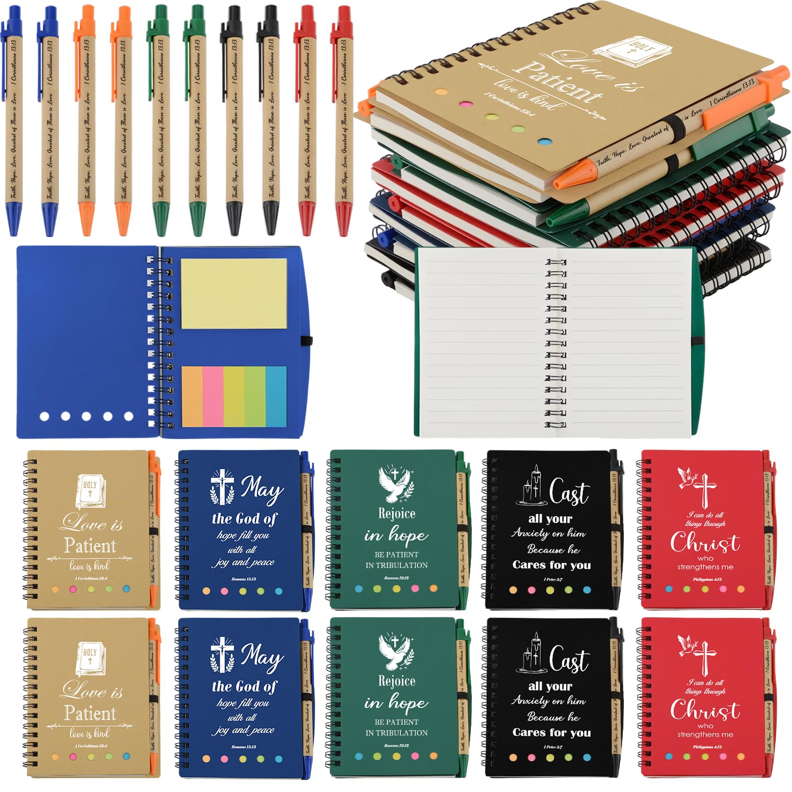 Regalos cristianos para mujeres y hombres, cuaderno de bolsillo en espiral, regalos religiosos a granel, 20 piezas/10 juegos, diario cristiano inspirador para notas de sermón, iglesia, cuaderno de