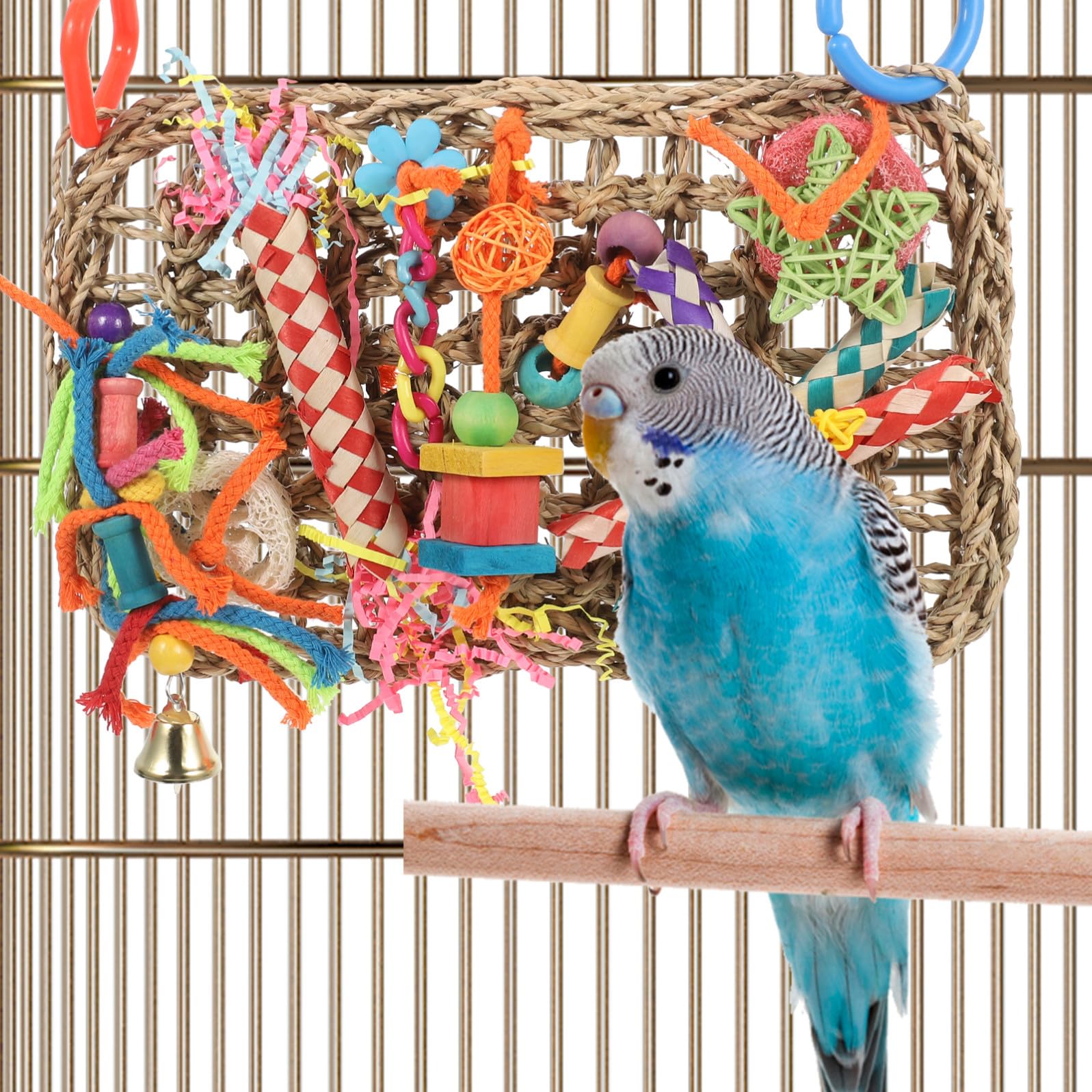 BESPORTBLE 2pièces Multi-Fonctionnel Jouet à Mâcher pour Oiseaux Tapis De Vannerie pour Perruches Et Petits Perroquets Accessoire De Cage Suspendu