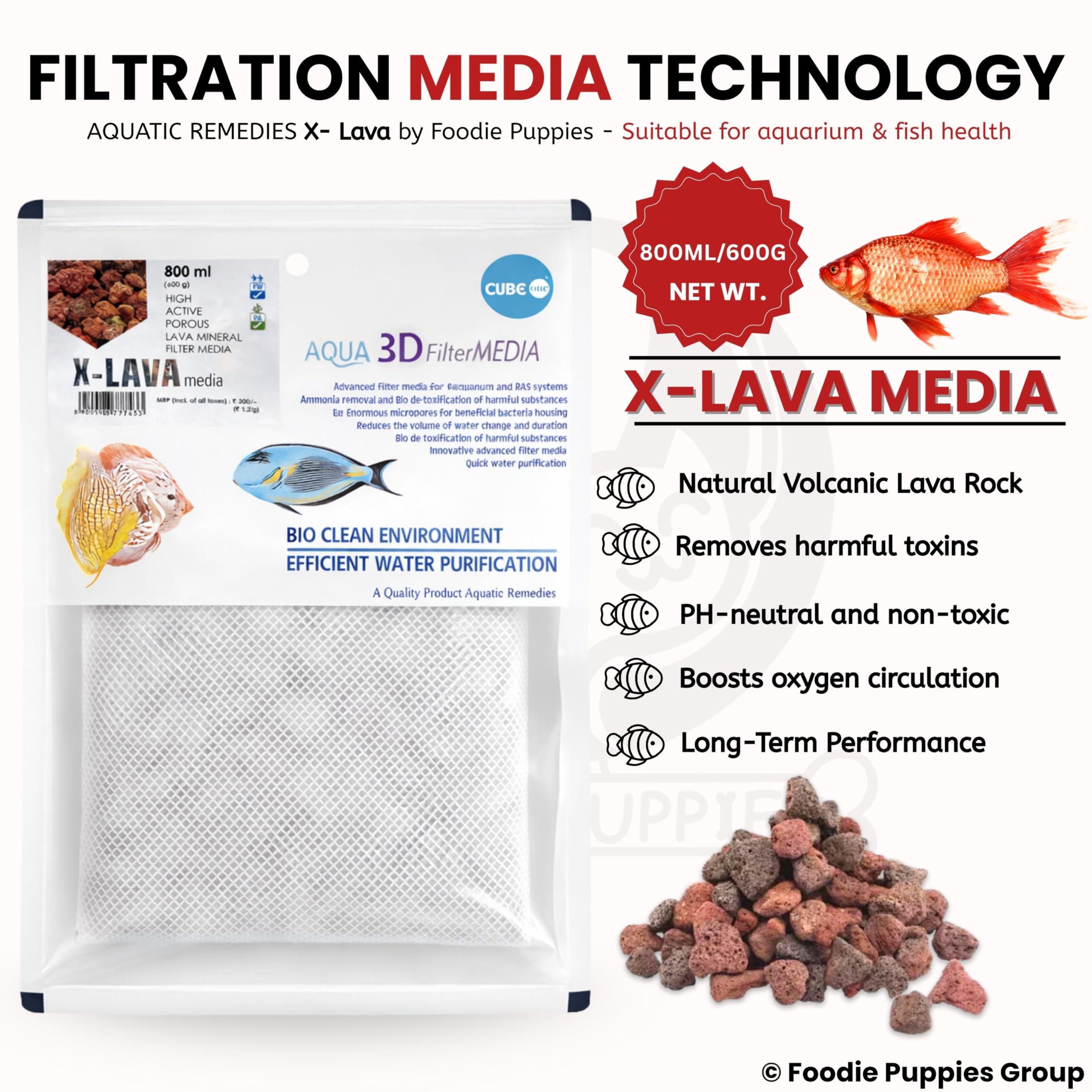 Foodie Puppies Aquatic Remedies X-Lava 100% Natural Filter Media for Fresh Water & Salt Water Aquarium, 800ml (Pack of 2) 4