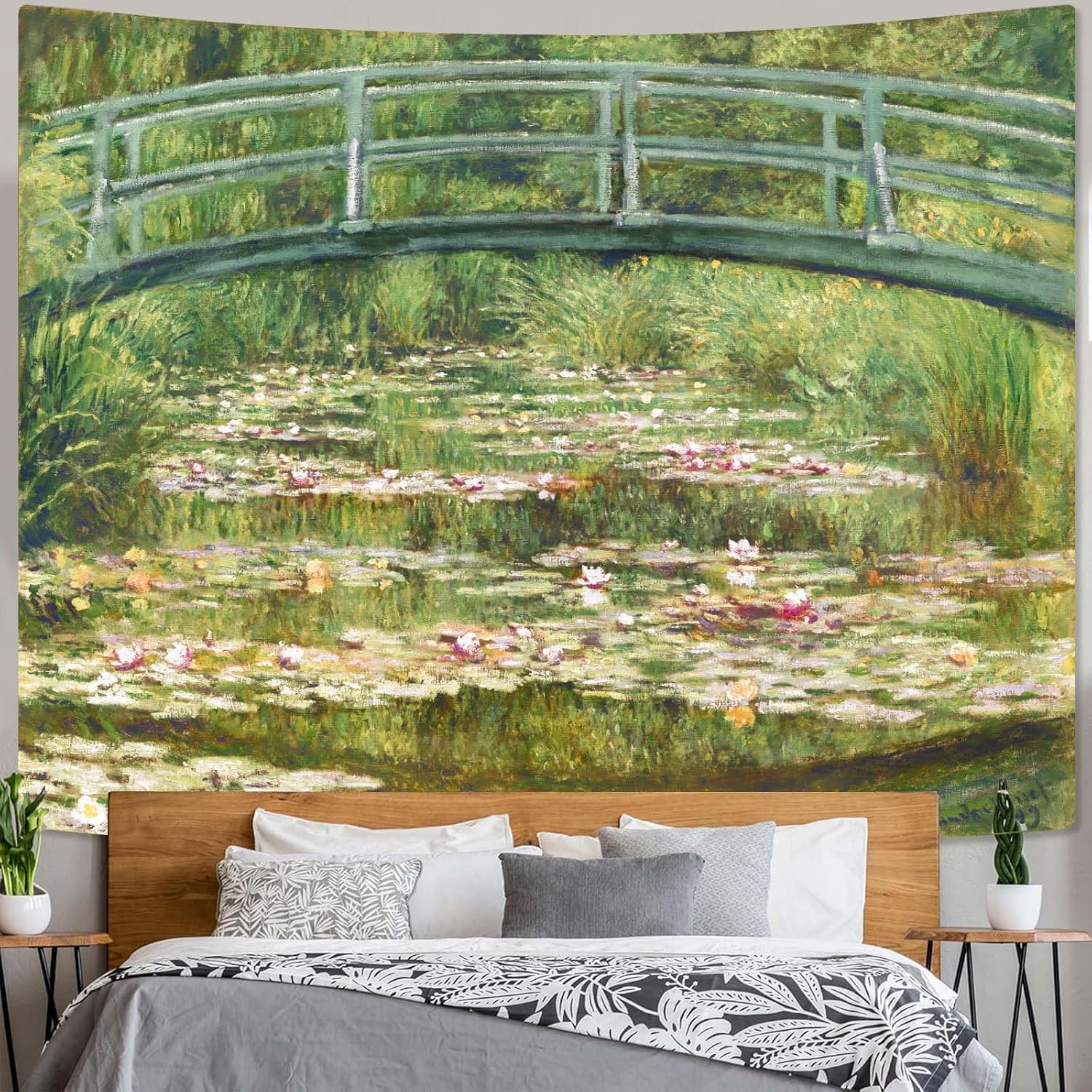 Yeoiat Tapestry Alpine Mountain River Landscape Oil Painting Wall Art Artistic Hand-Painted Look Fine Art Meadow Flowers Decor 90"x70"