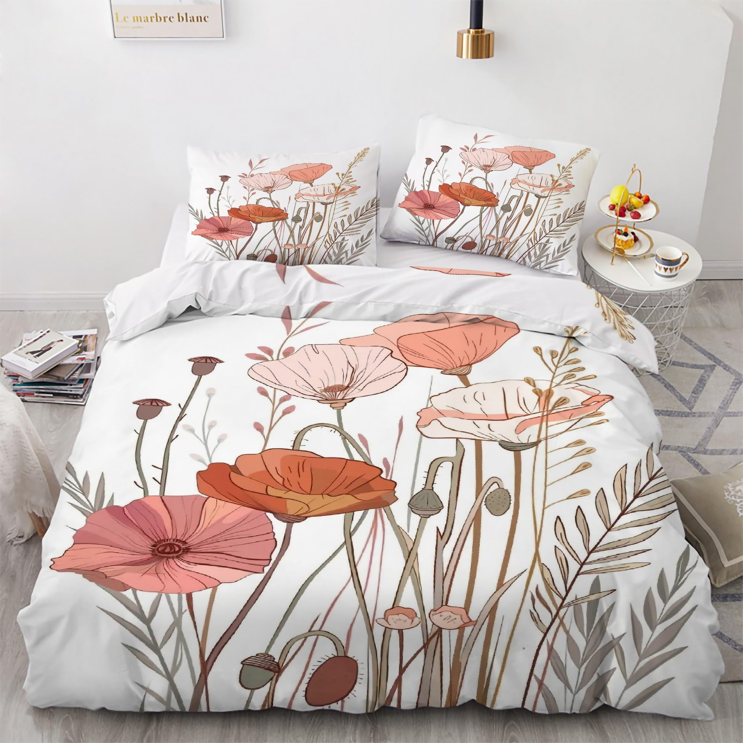 Housse de Couette 220x240 Fleur De Pavot 3 Pièces avec Taies KG2495