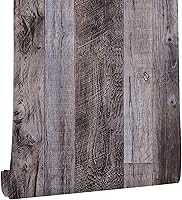 Vista 92 de Yun-aeon Natural Wood-Dark Grey Wood Contact Paper Peel and Stick Wallpaper 17.3"x 80"Self Adhesive Removable Vintage Faux Wood Wall Paper Plank