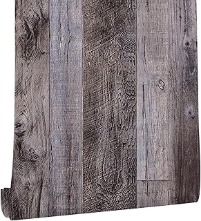 Yun-aeon Gray Wood Peel and Stick Wallpaper 17.3" X 80" Self Adhesive Wallpaper Backsplash Line Removable Wall Paper Bathroom Old Furniture Renovation Furniture
