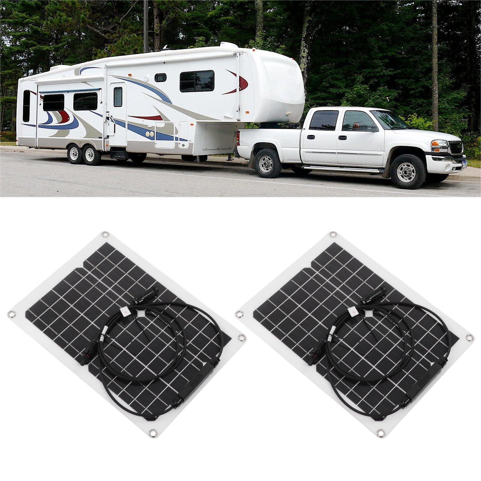 Cocoarm Kit Pannello Solare Flessibile Kit Pannello Solare in Silicio Monocristallino 2x15W Impermeabile Anti Riflusso 30 Gradi Pieghevole per Tenda da Cabina per Barche da 40°F a 185°F