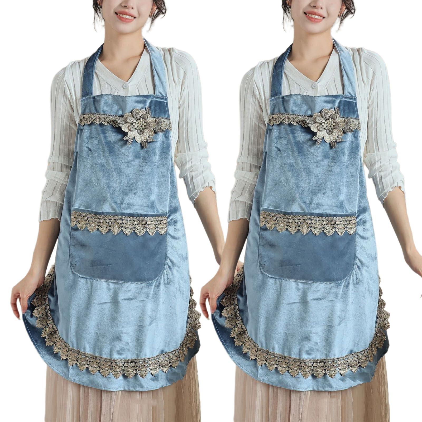 2pcs Grembiule da Cucina da Donna in Stile Giapponese Grembiule con Tasche per Negozio di Fiori caffè Artigianato Cottura Grembiuli Blue,One Size