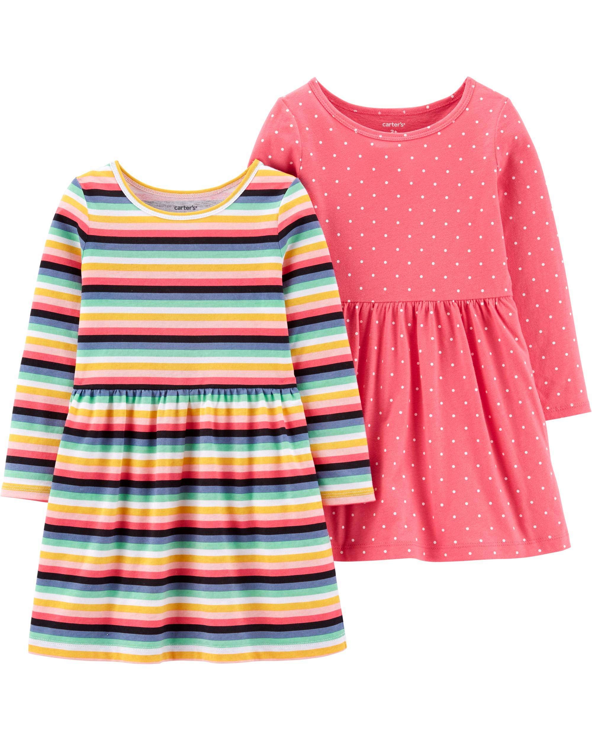 Carter's Baby Girls' 2-Pack Dress Set (6 Months, Neon Stripe/Pink Dot)
